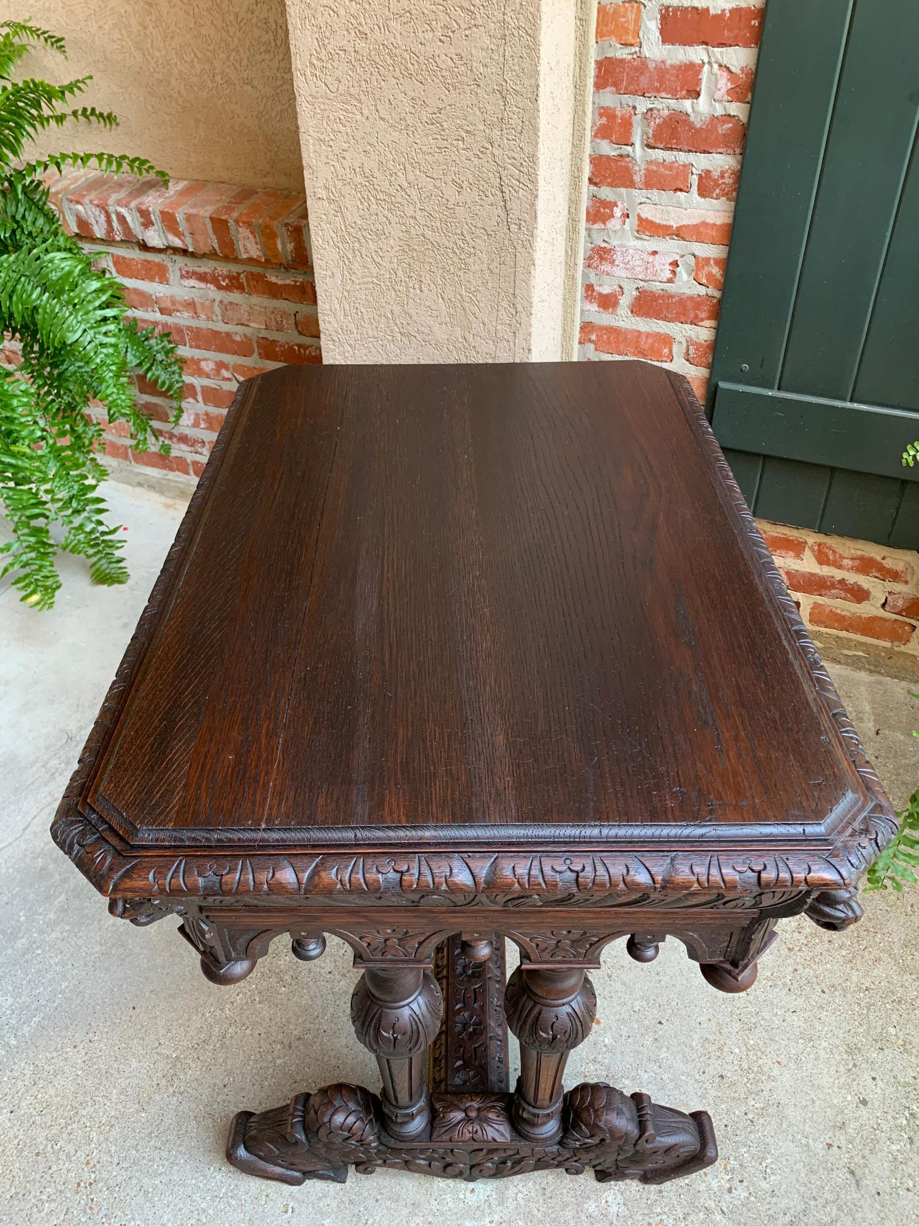 19th century French Carved Oak Dolphin Sofa Table Desk Renaissance Gothic 6