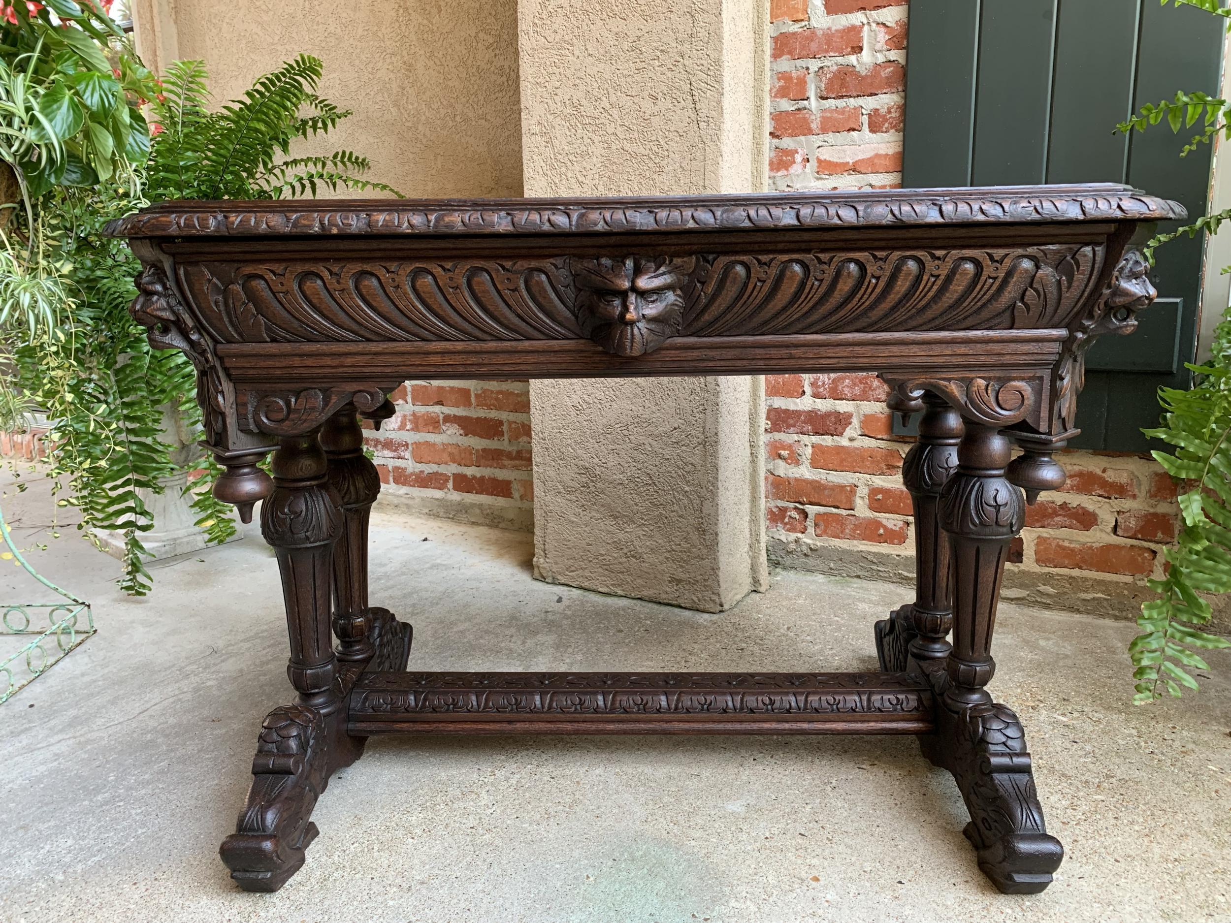 19th century French Carved Oak Dolphin Sofa Table Desk Renaissance Gothic  7