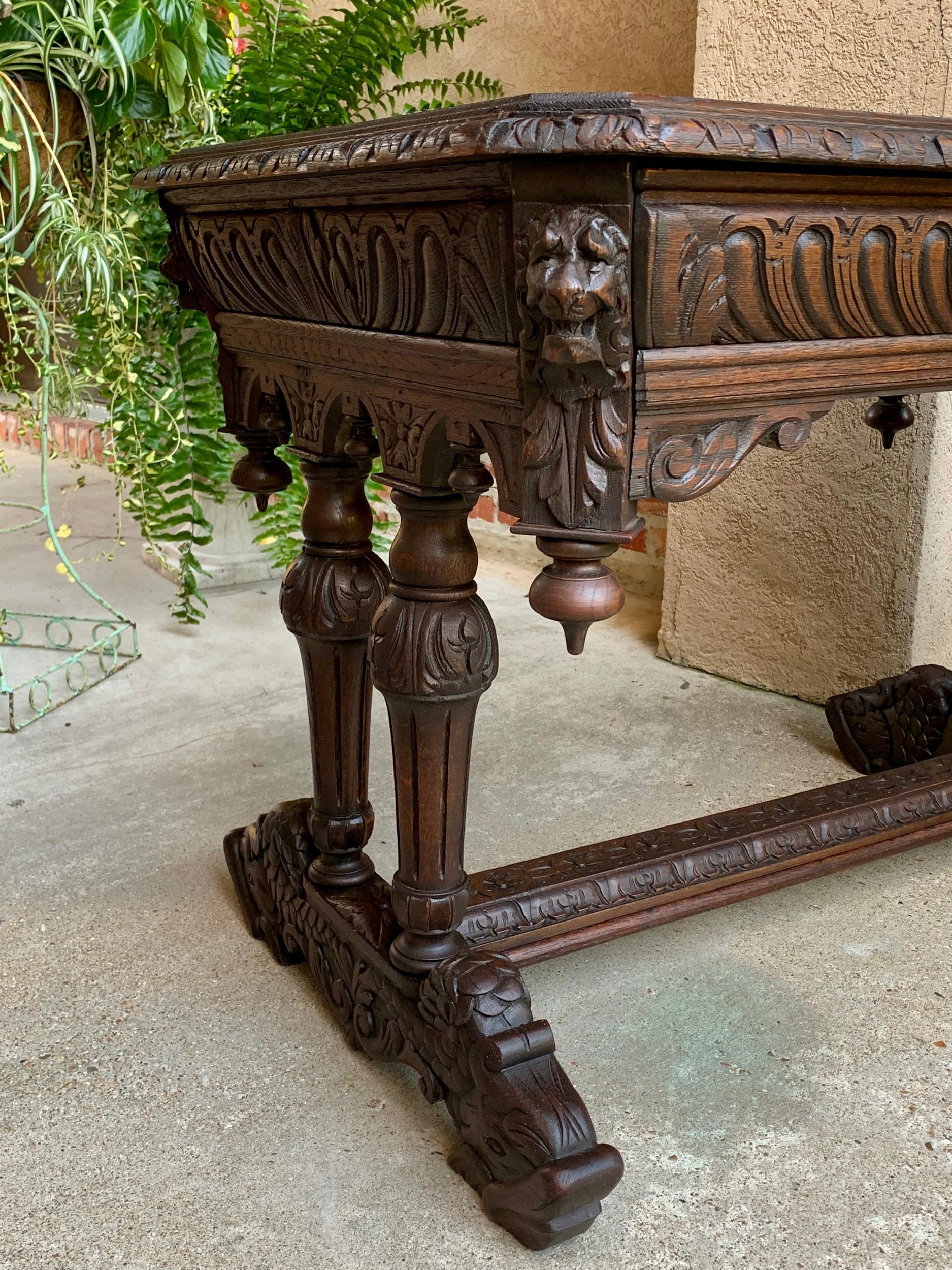 19th century French Carved Oak Dolphin Sofa Table Desk Renaissance Gothic  9