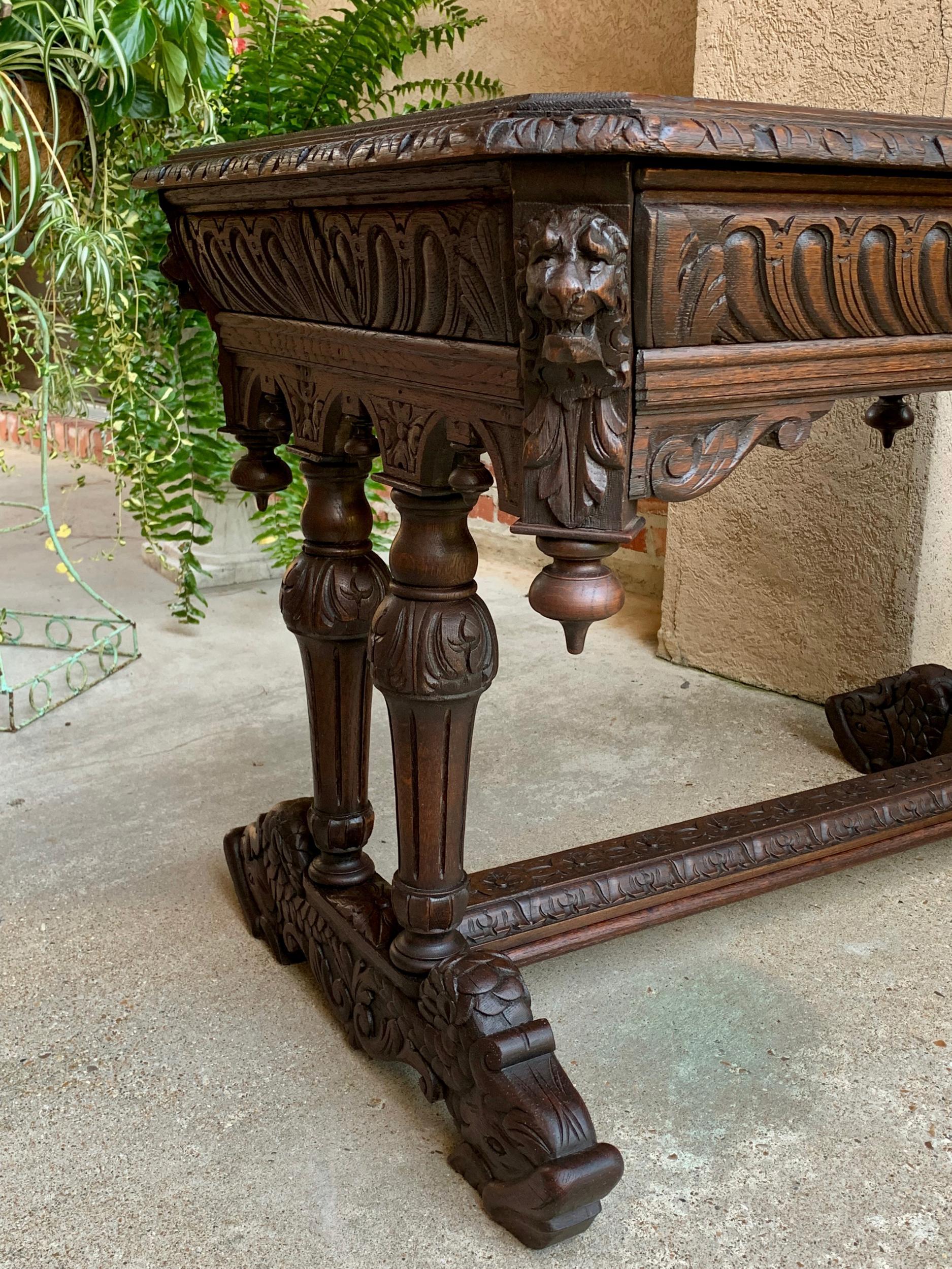 19th century French Carved Oak Dolphin Sofa Table Desk Renaissance Gothic 9