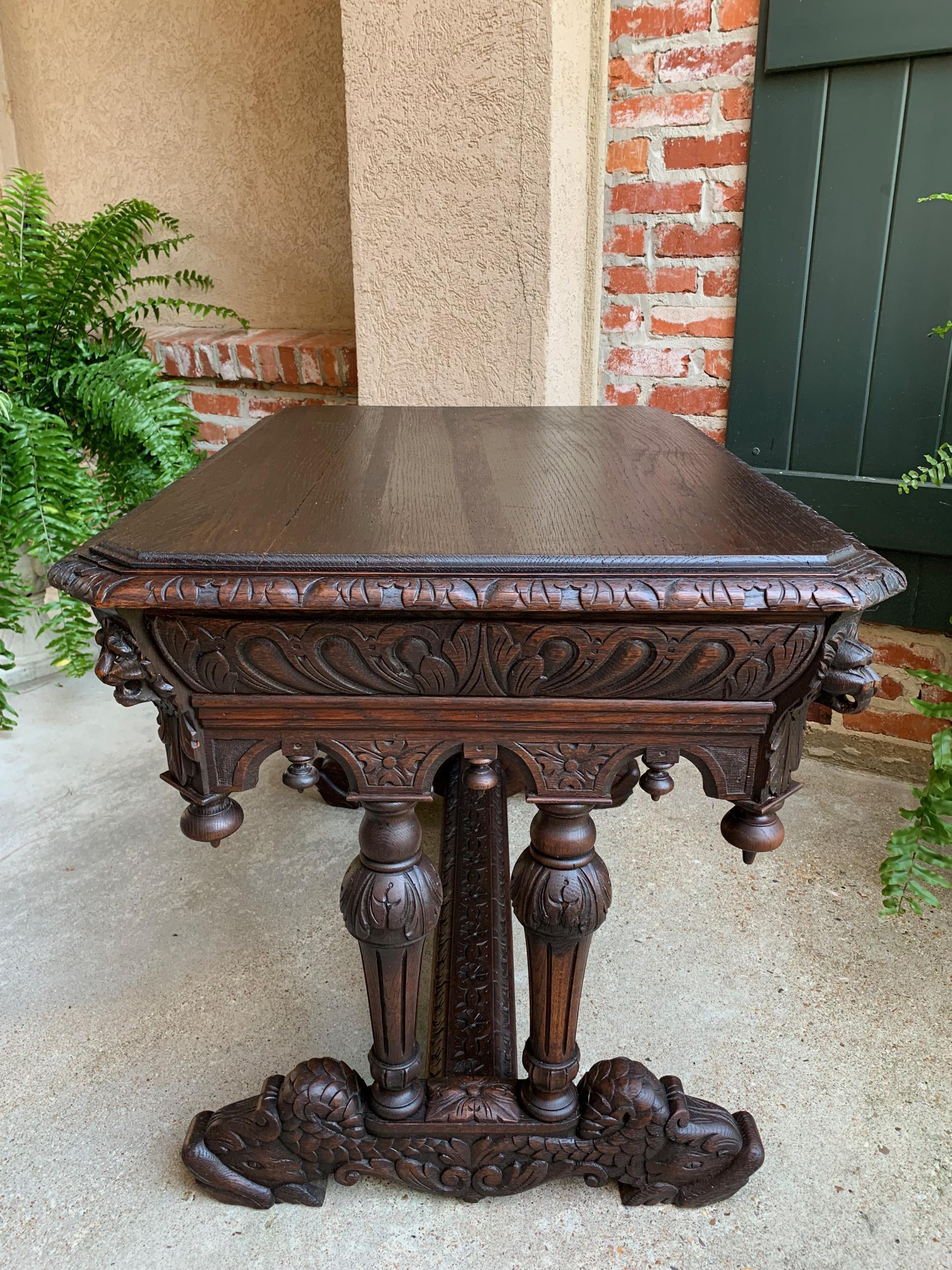 19th century French Carved Oak Dolphin Sofa Table Desk Renaissance Gothic  10