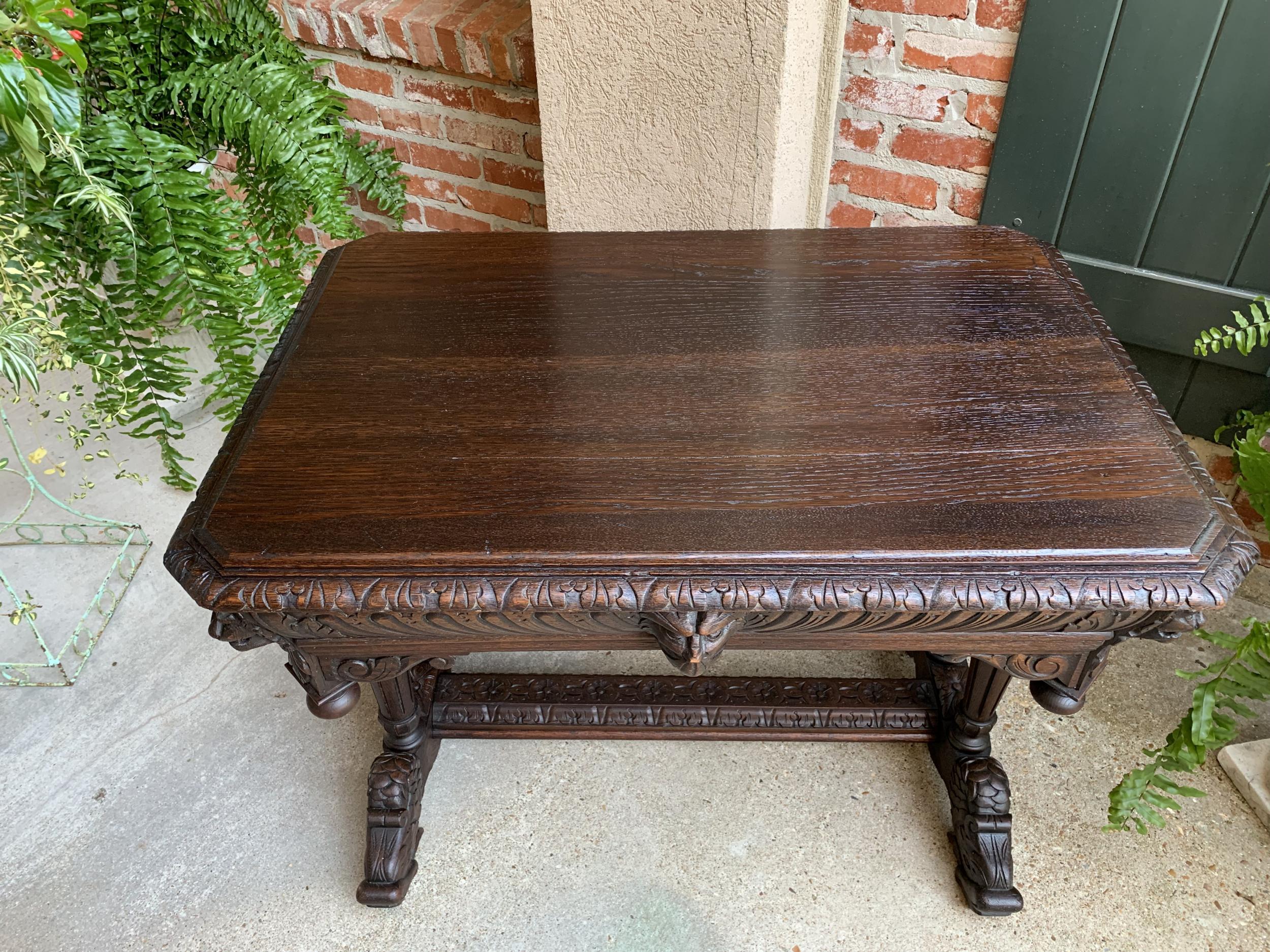 19th century French Carved Oak Dolphin Sofa Table Desk Renaissance Gothic  13