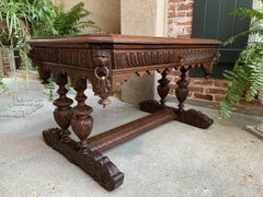 Antique French Carved Oak Dolphin Sofa Table Desk Renaissance Gothic 19th c