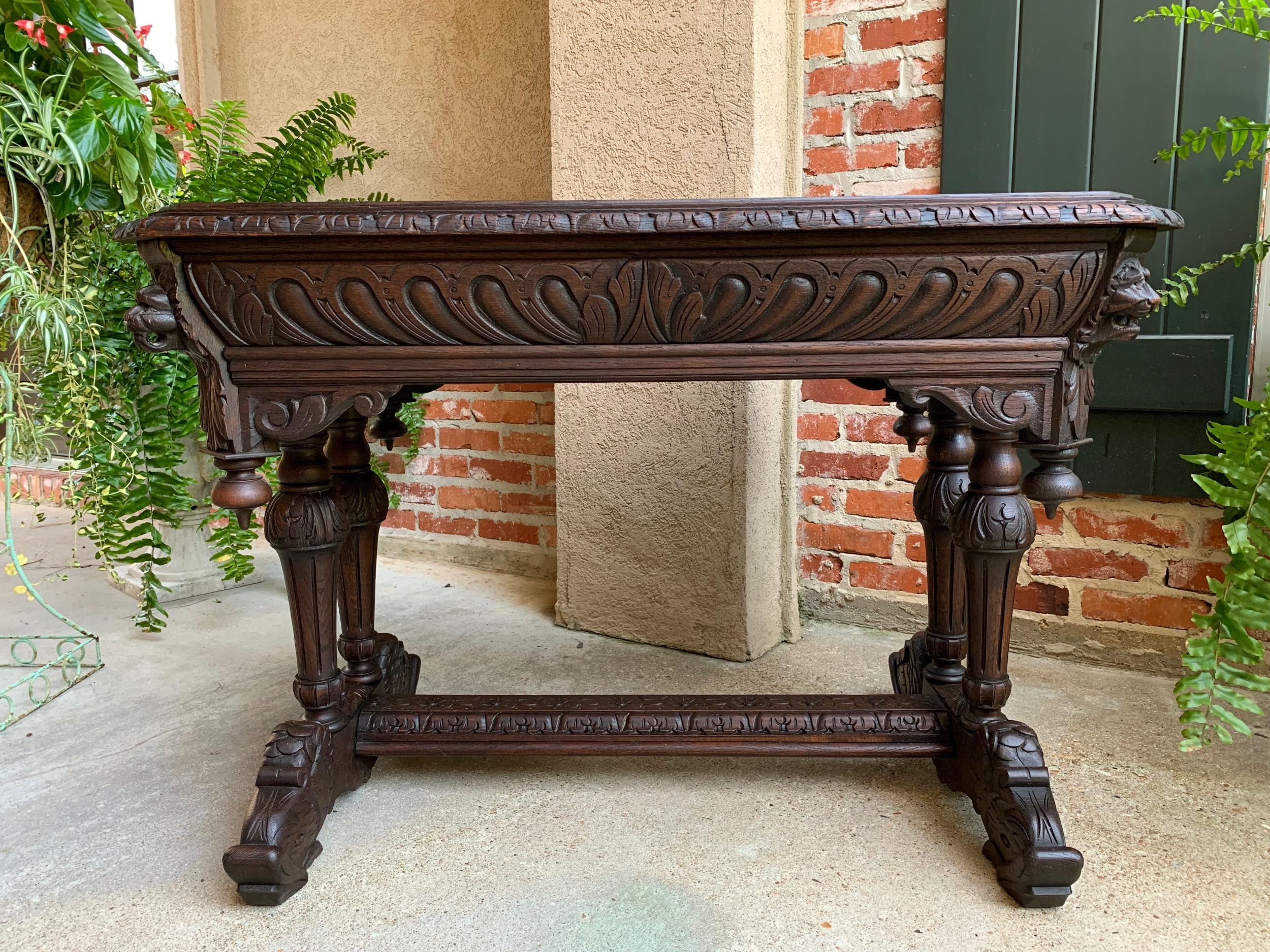 19th century French Carved Oak Dolphin Sofa Table Desk Renaissance Gothic  3