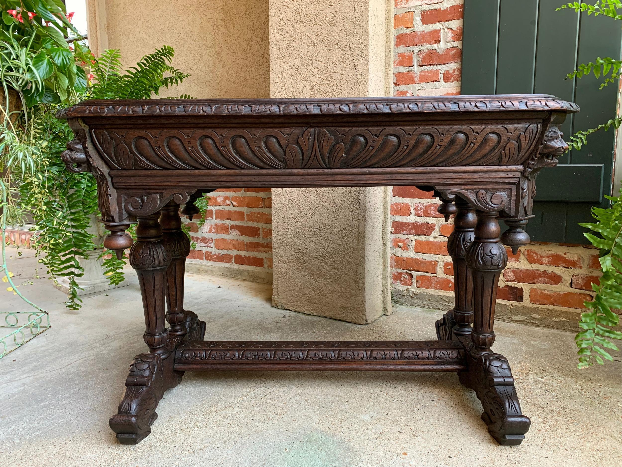 19th century French Carved Oak Dolphin Sofa Table Desk Renaissance Gothic 3