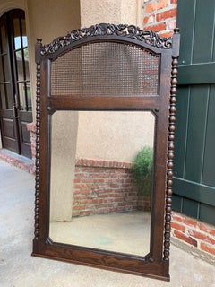 Antique French Carved Oak Dome Frame Pier Wall Mirror Bobbin Post Cane Trumeau