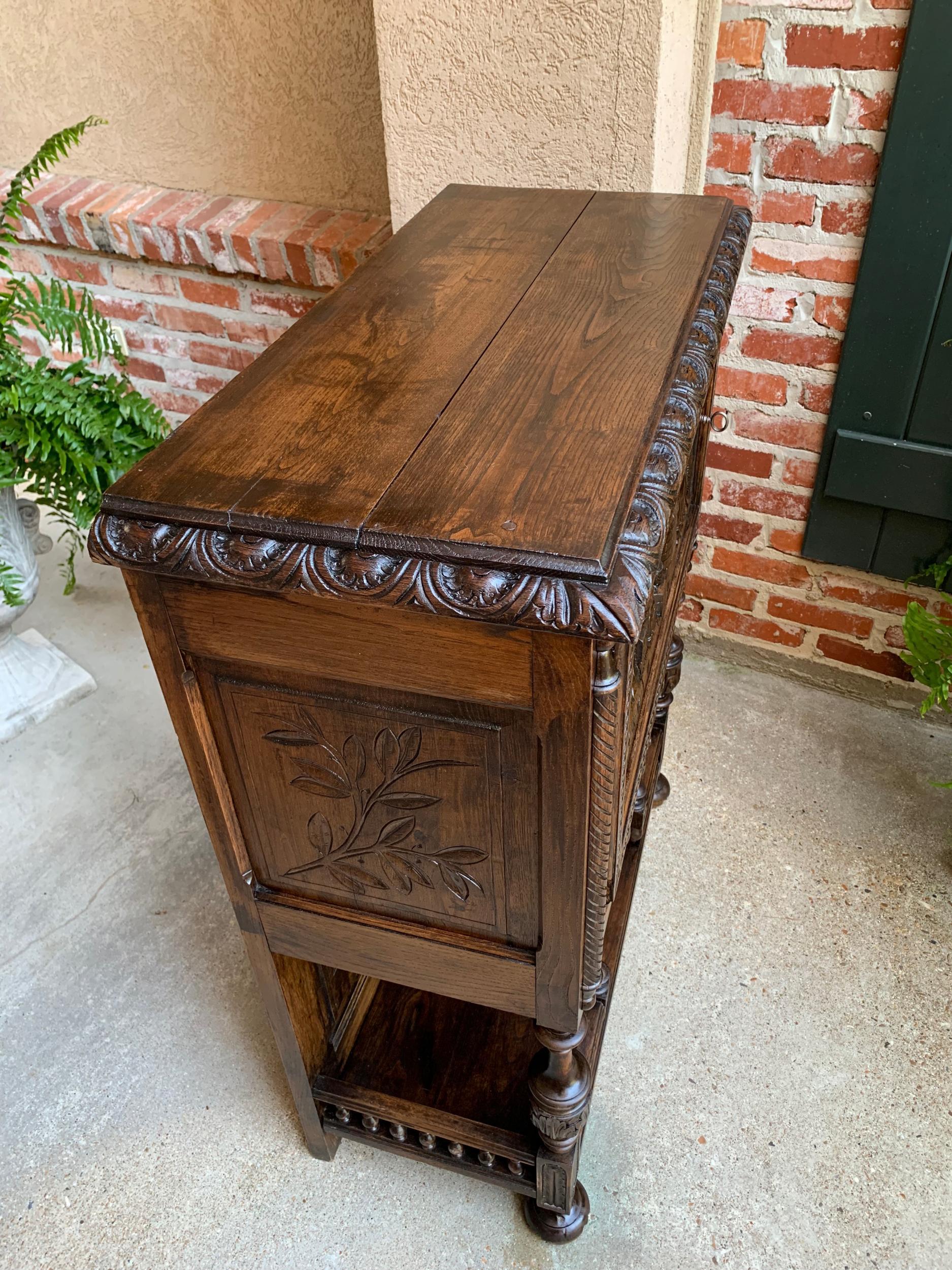 Antique French Carved Oak Drop Front Desk Liquor Breton