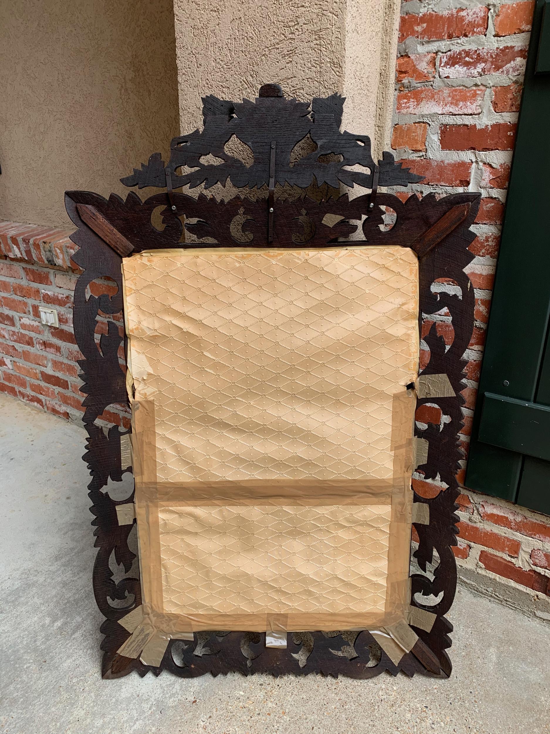 Antique French Carved Oak Frame Beveled Mirror Wall Mantel Louis XIV Renaissance For Sale 6