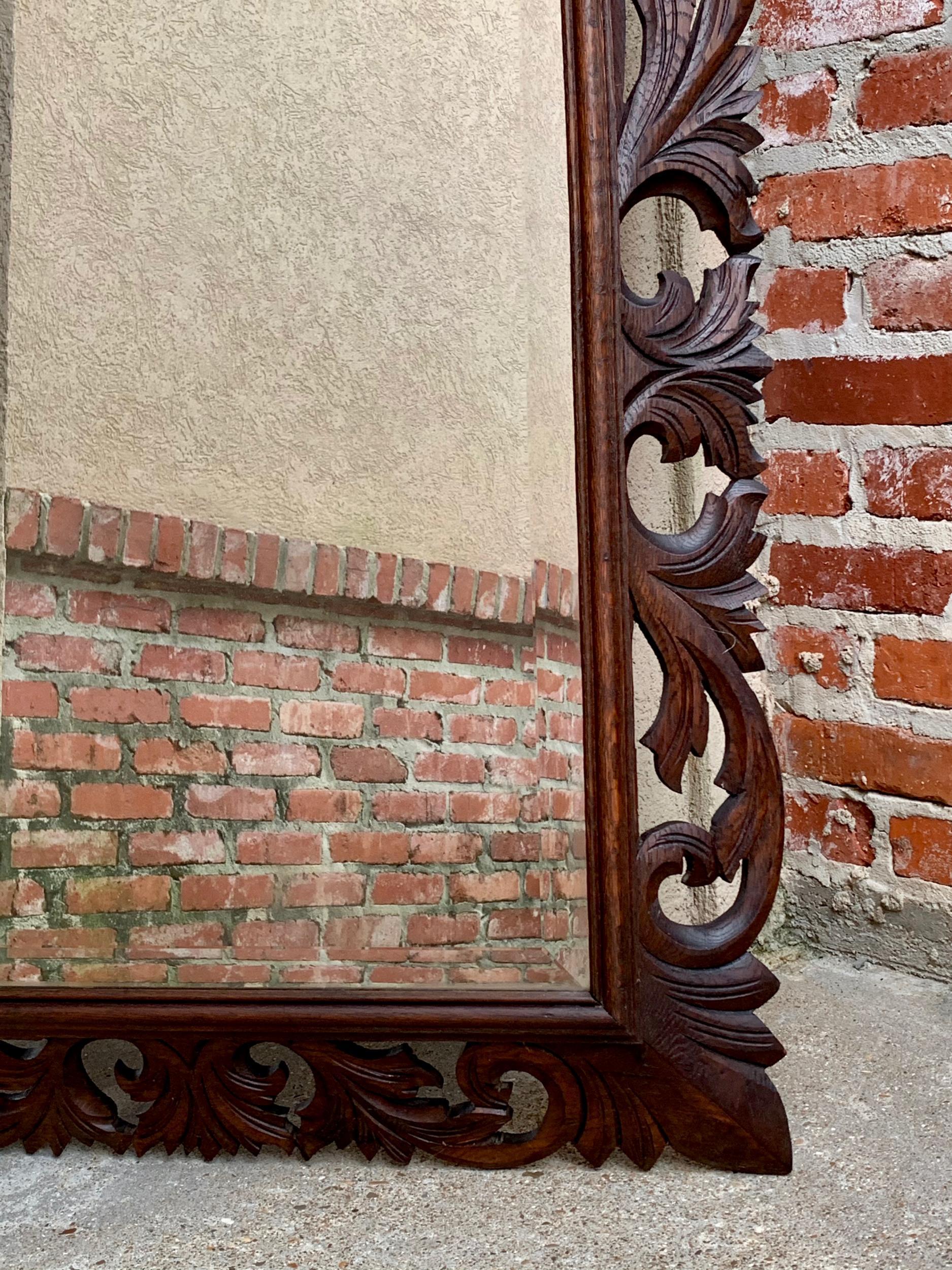 Antique French Carved Oak Frame Beveled Mirror Wall Mantel Louis XIV Renaissance For Sale 12