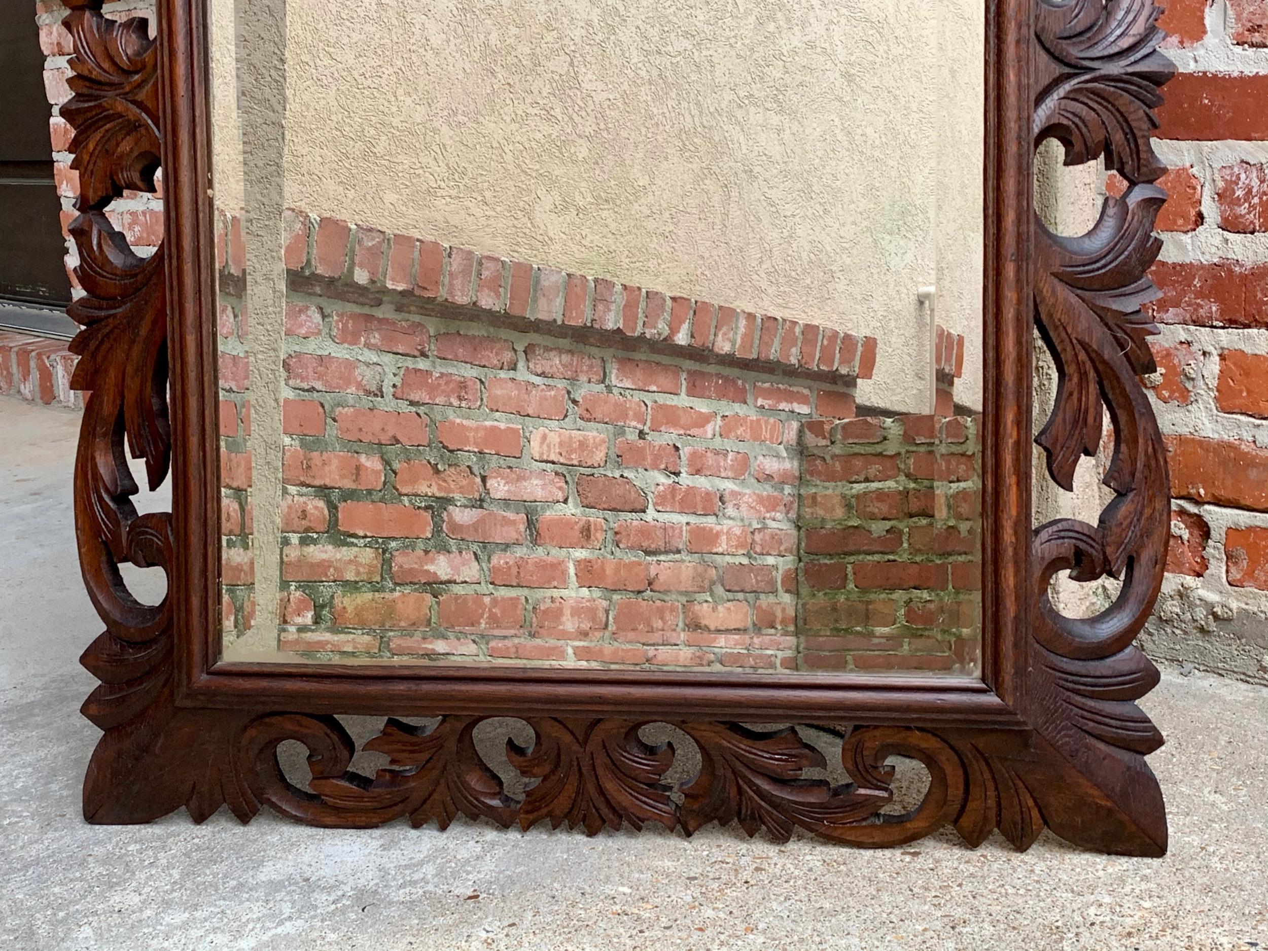 Antique French Carved Oak Frame Beveled Mirror Wall Mantel Louis XIV Renaissance For Sale 3