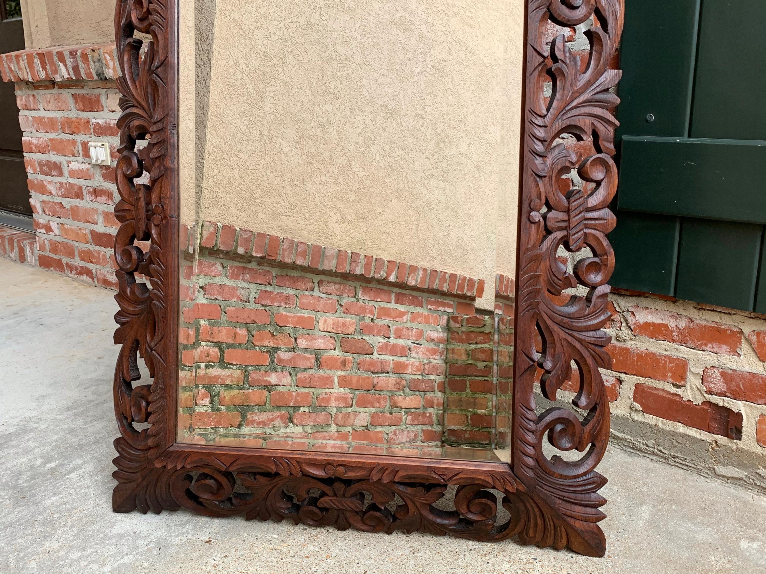 Antique French Carved Oak Frame Beveled Mirror Wall Pier Mantel Renaissance 5