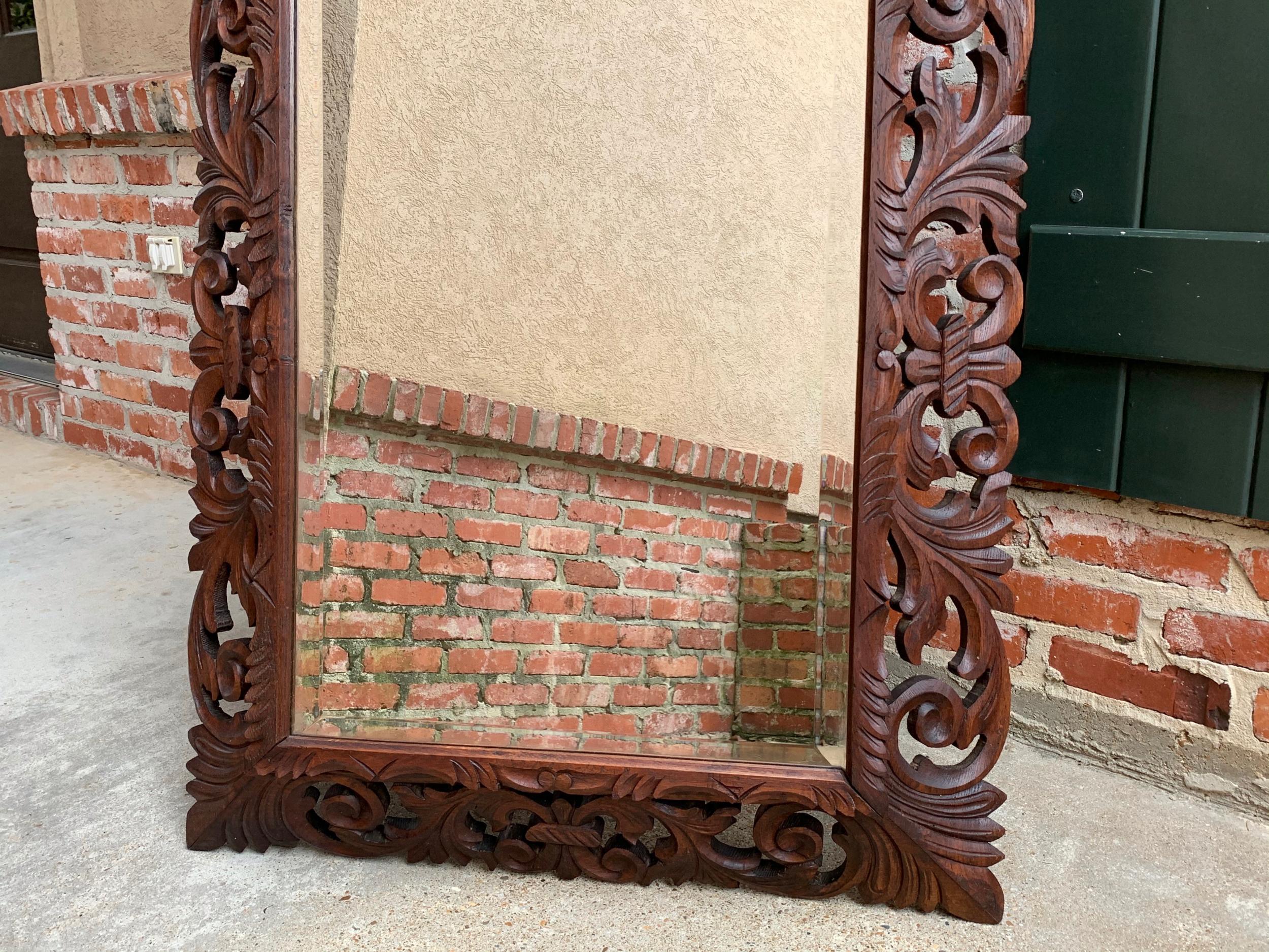 Antique French Carved Oak Frame Beveled Mirror Wall Pier Mantel Renaissance For Sale 5