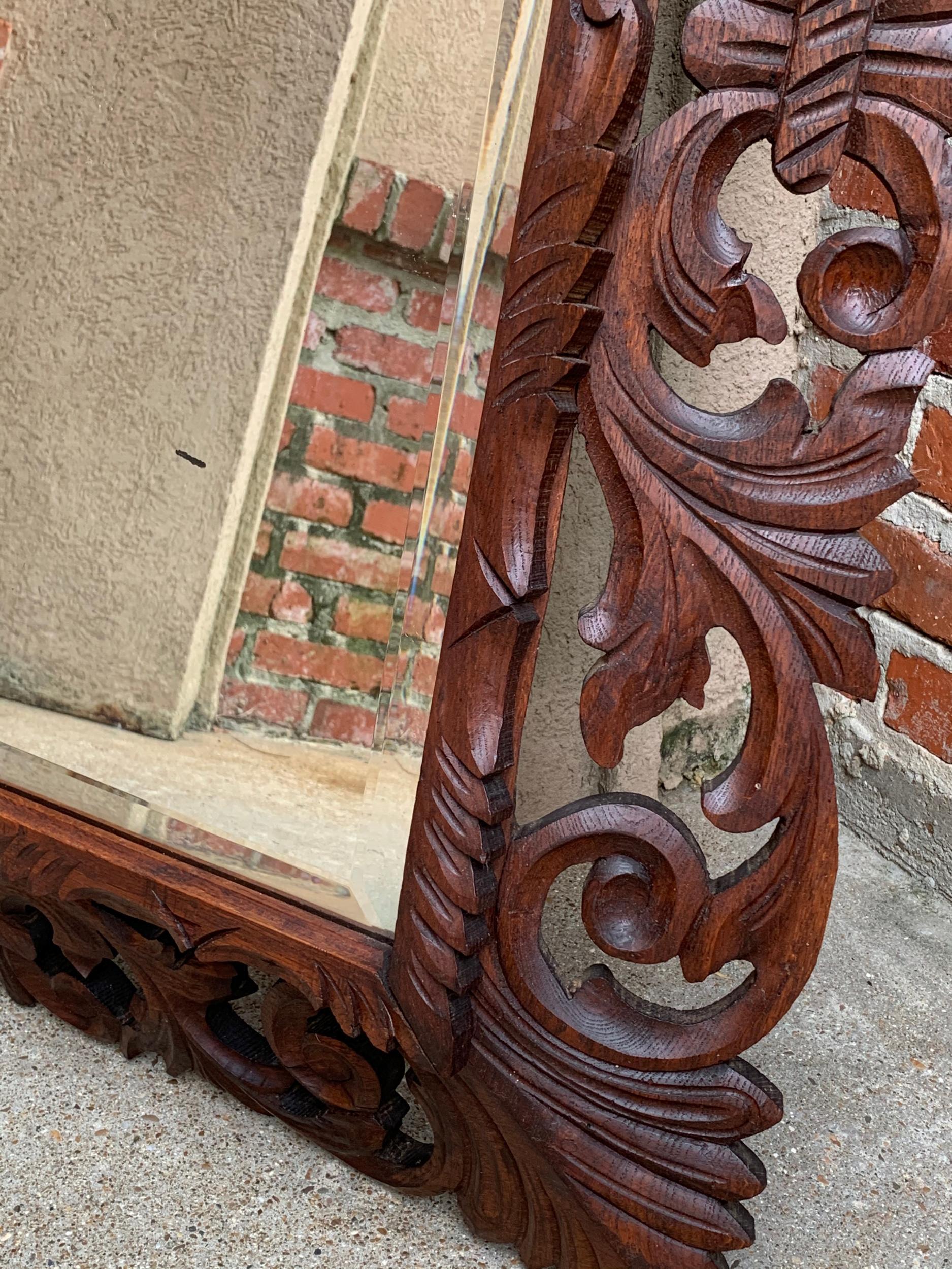 Antique French Carved Oak Frame Beveled Mirror Wall Pier Mantel Renaissance 6