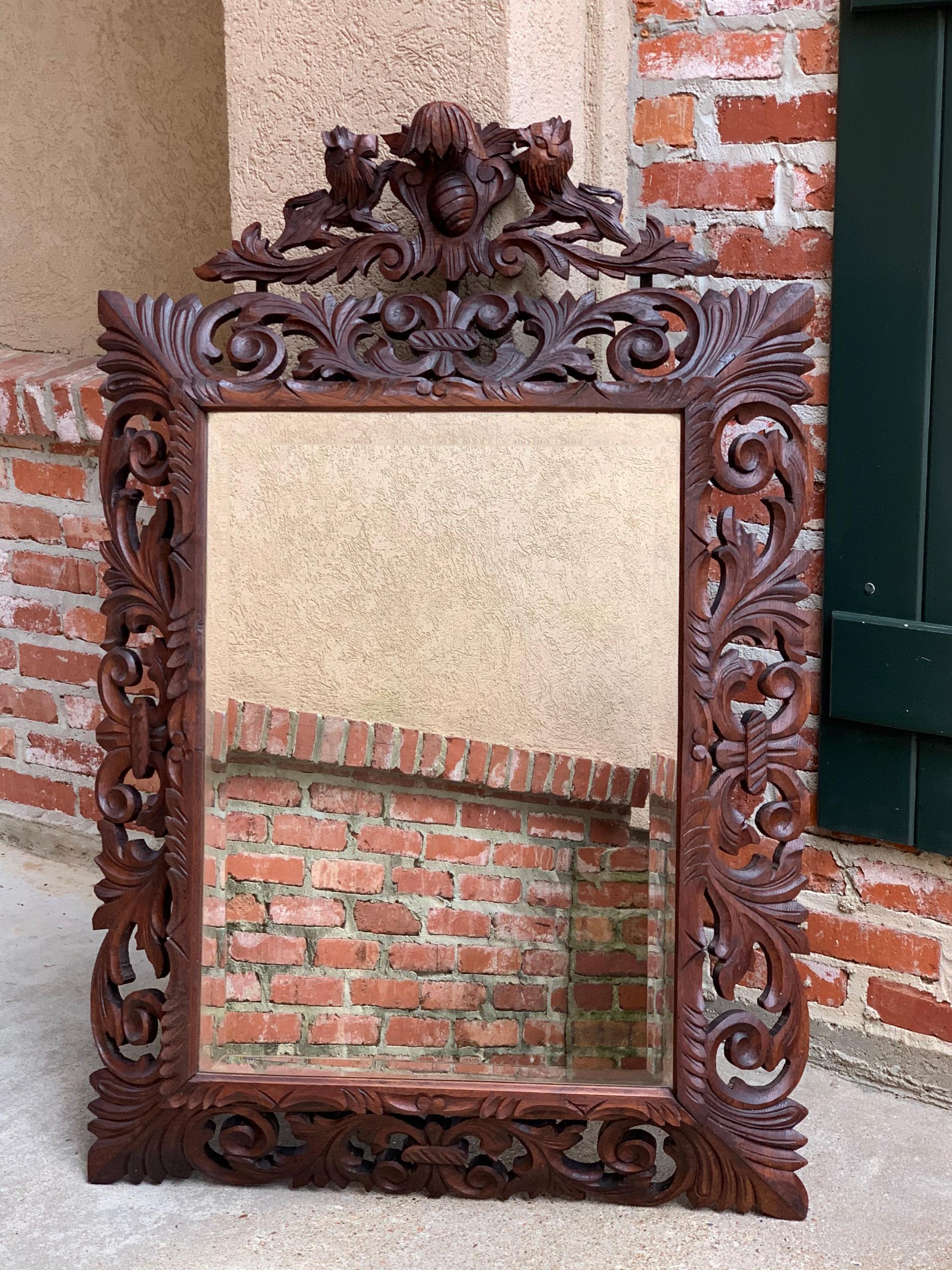 Antique French Carved Oak Frame Beveled Mirror Wall Pier Mantel Renaissance 8