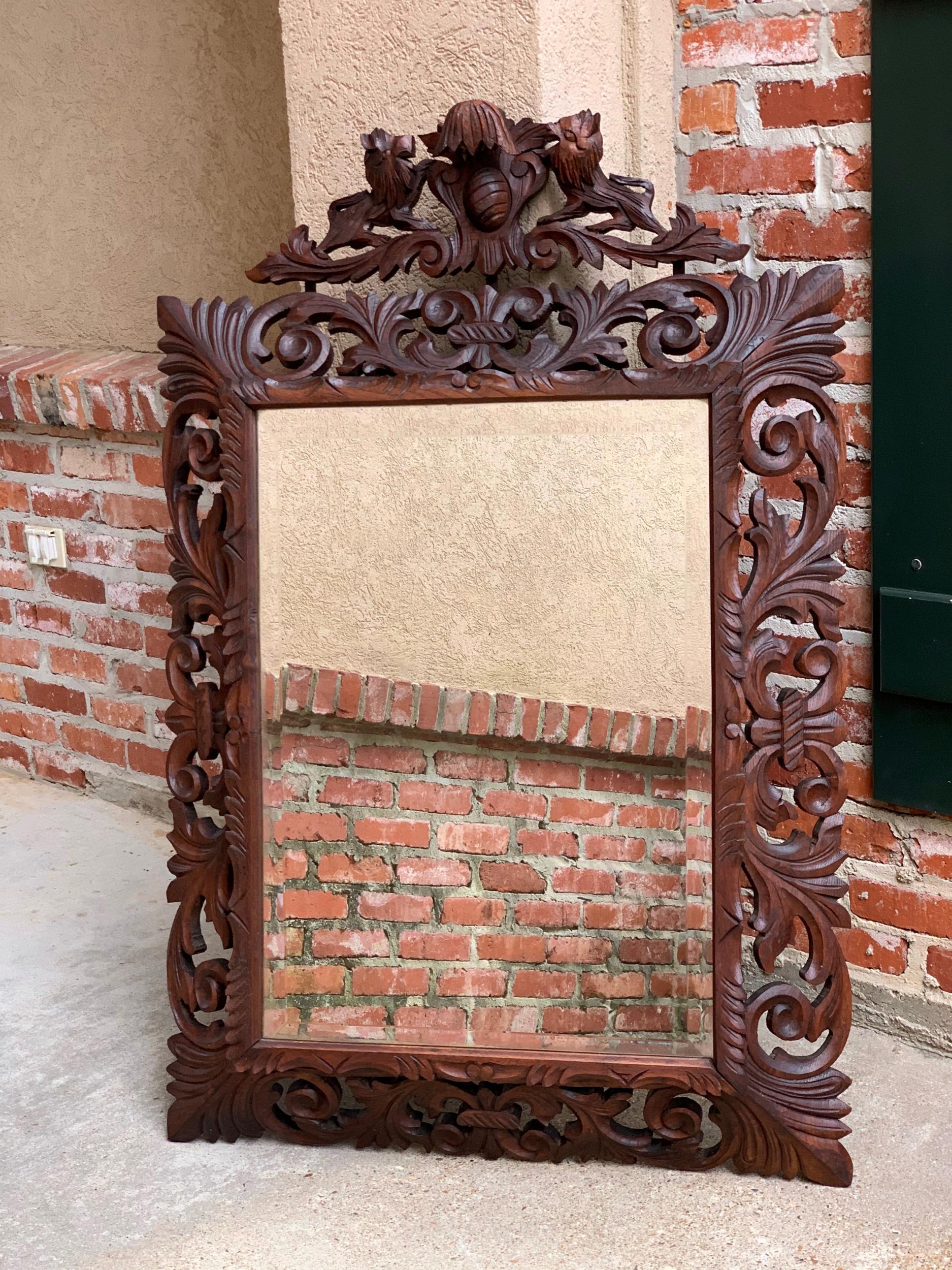 Antique French Carved Oak Frame Beveled Mirror Wall Pier Mantel Renaissance For Sale 9