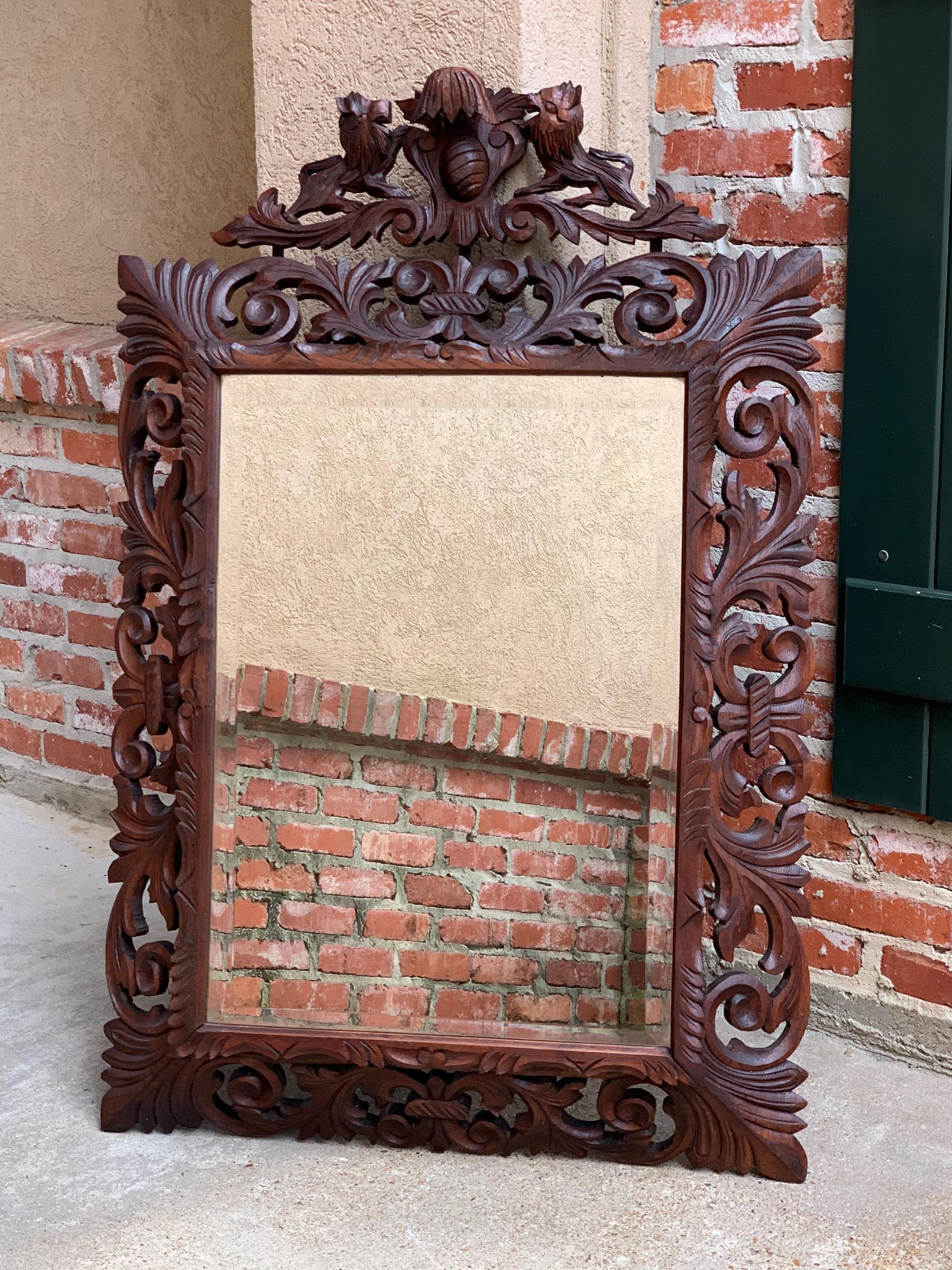 Antique French Carved Oak Frame Beveled Mirror Wall Pier Mantel Renaissance For Sale 10