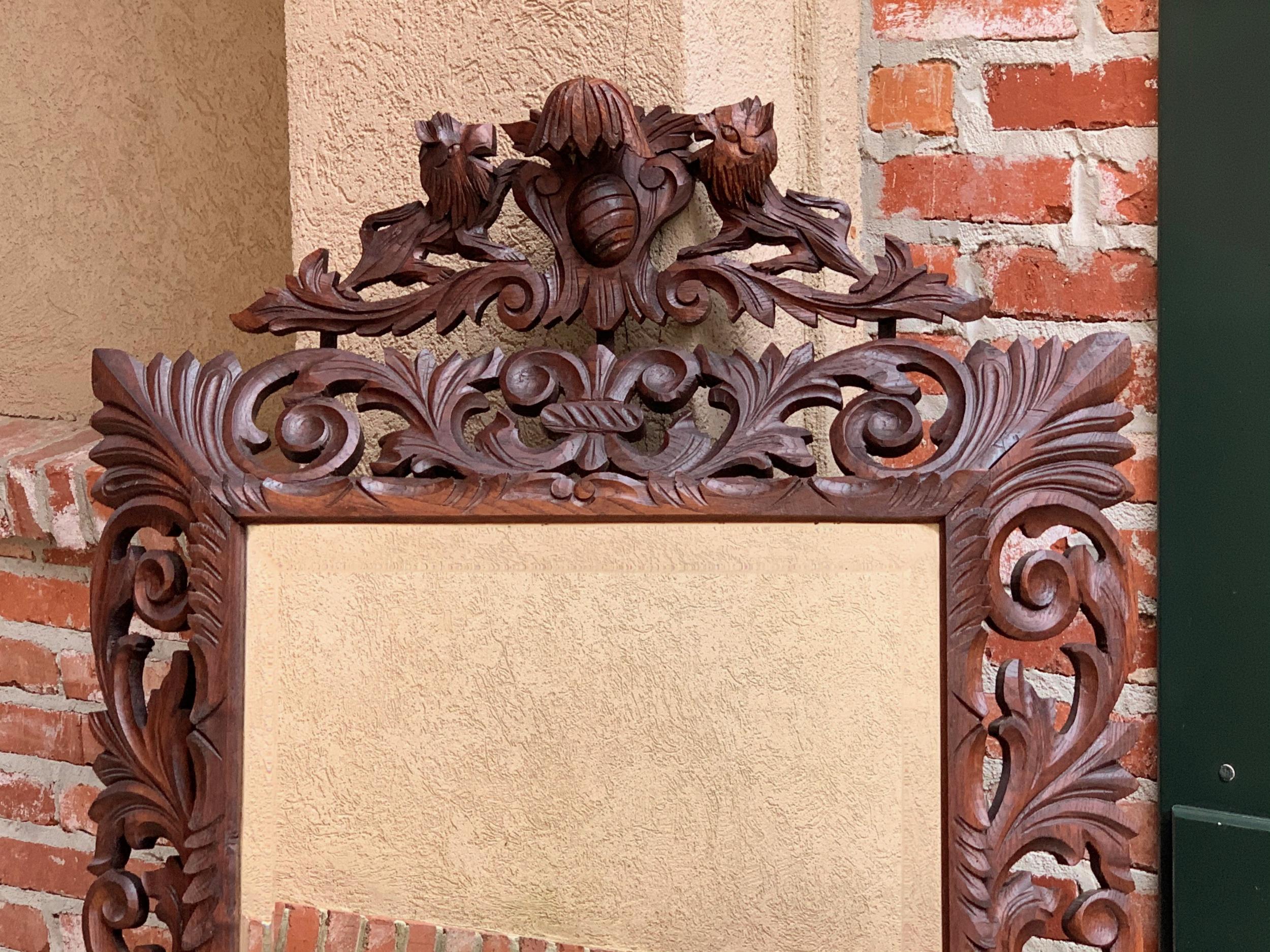 Antique French Carved Oak Frame Beveled Mirror Wall Pier Mantel Renaissance 3