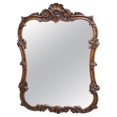 Antique French Carved Oak Frame Wall Mirror Louis XV Style Serpentine Shell
