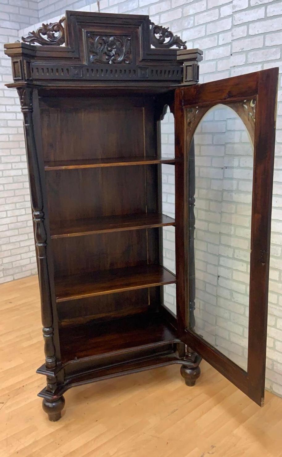  Antique French Carved Oak Glass Front Vitrine Display Cabinet For Sale 4