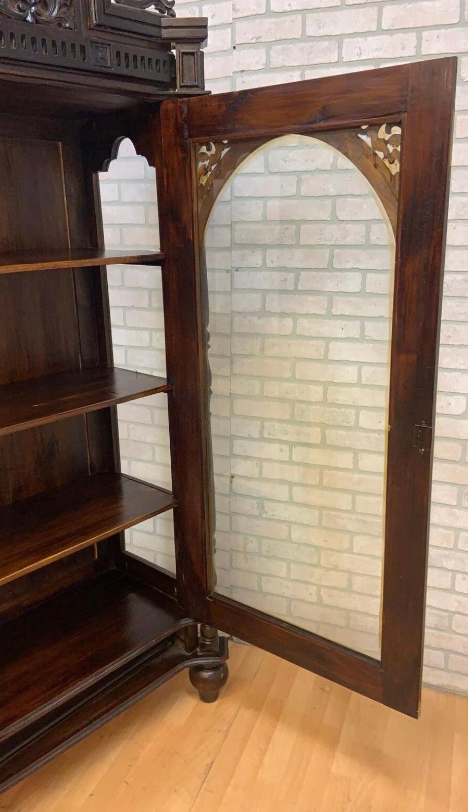  Antique French Carved Oak Glass Front Vitrine Display Cabinet For Sale 3