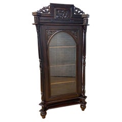 Antique French Carved Oak Glass Front Vitrine Display Cabinet