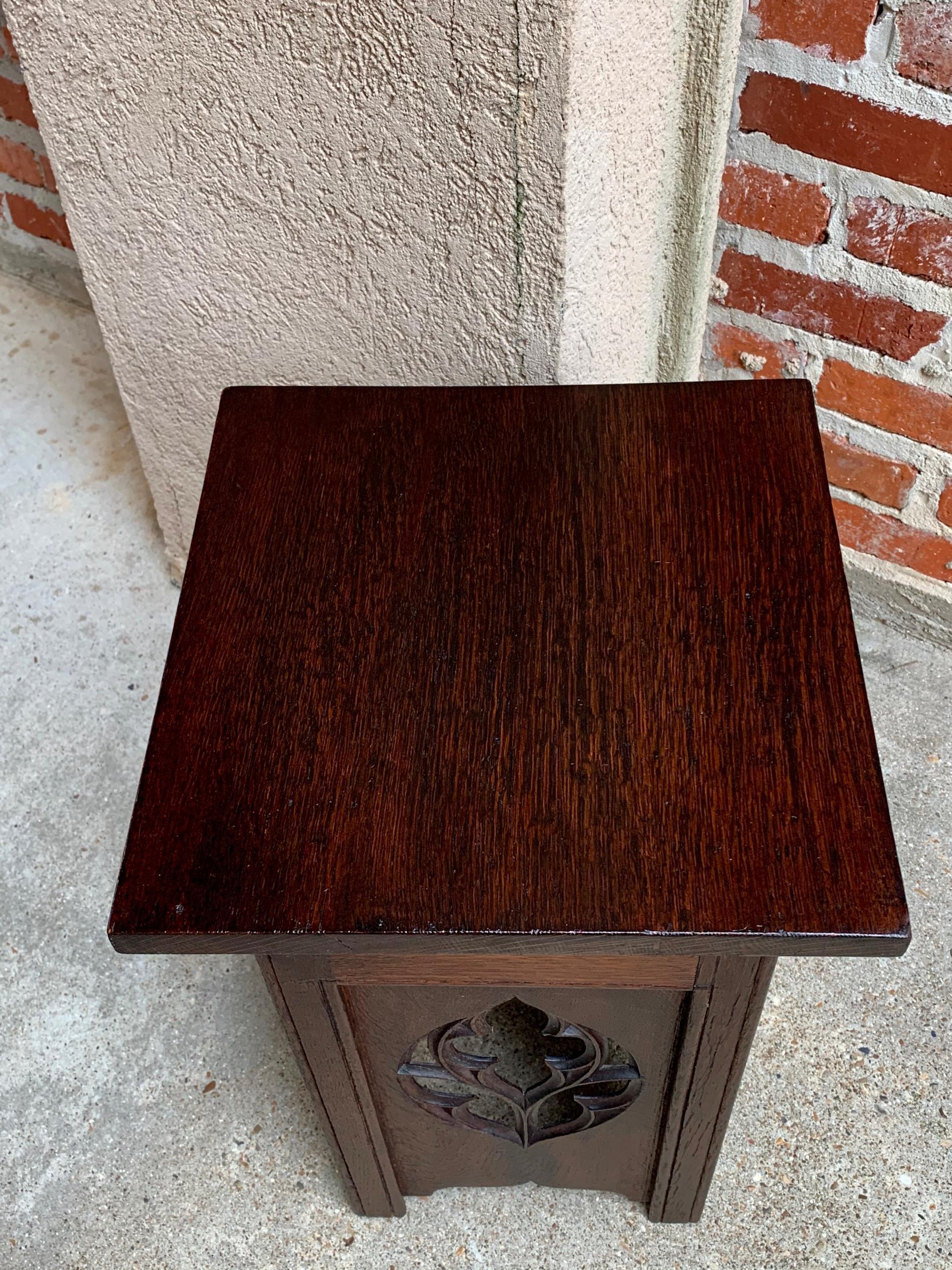 Antique French Carved Oak Gothic Plant Stand Square Display Bronze Pedestal 7