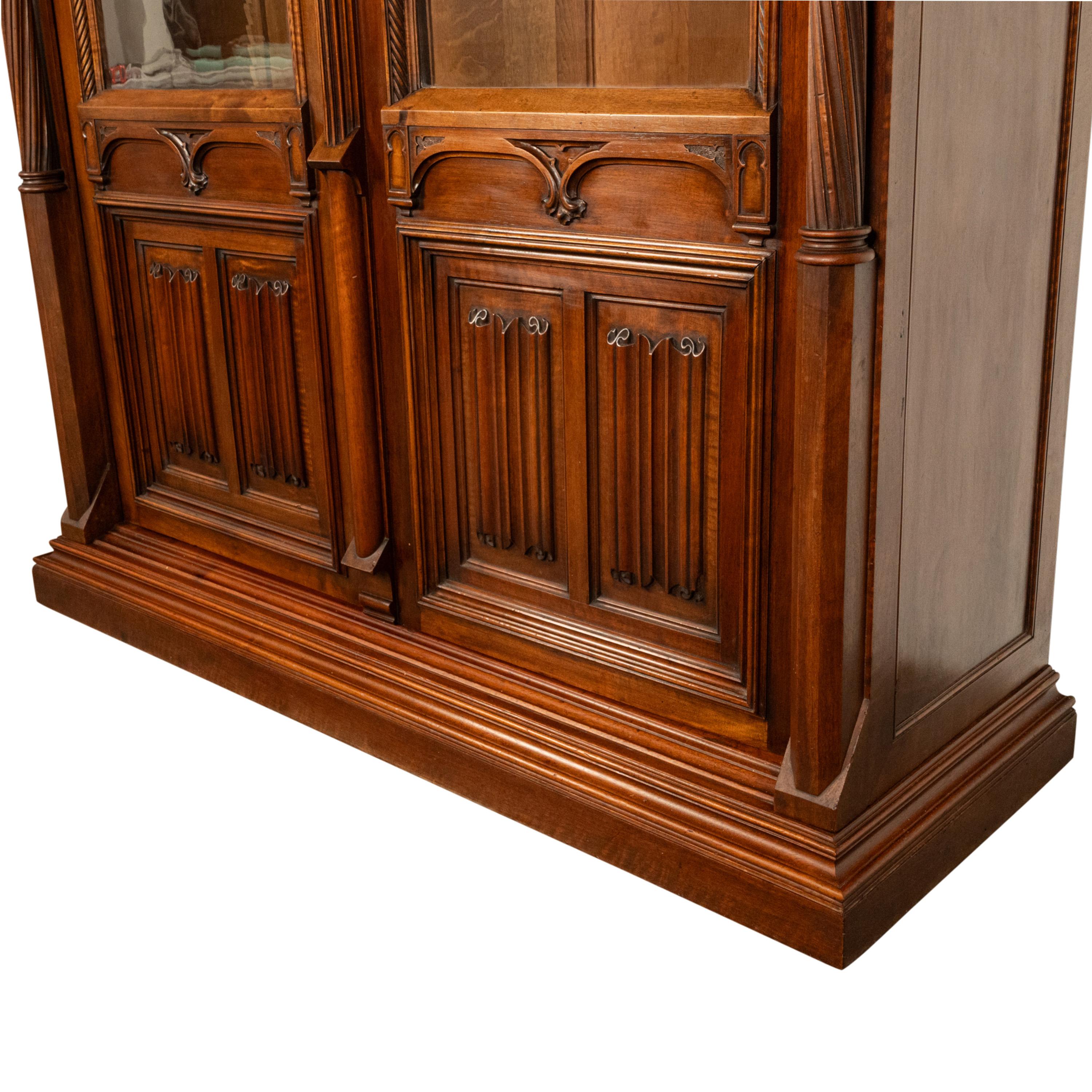 Antique French Carved Oak Gothic Revival Library Bookcase Bibliotheque 1880 For Sale 6