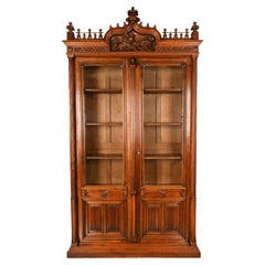 Used French Carved Oak Gothic Revival Library Bookcase Bibliotheque 1880