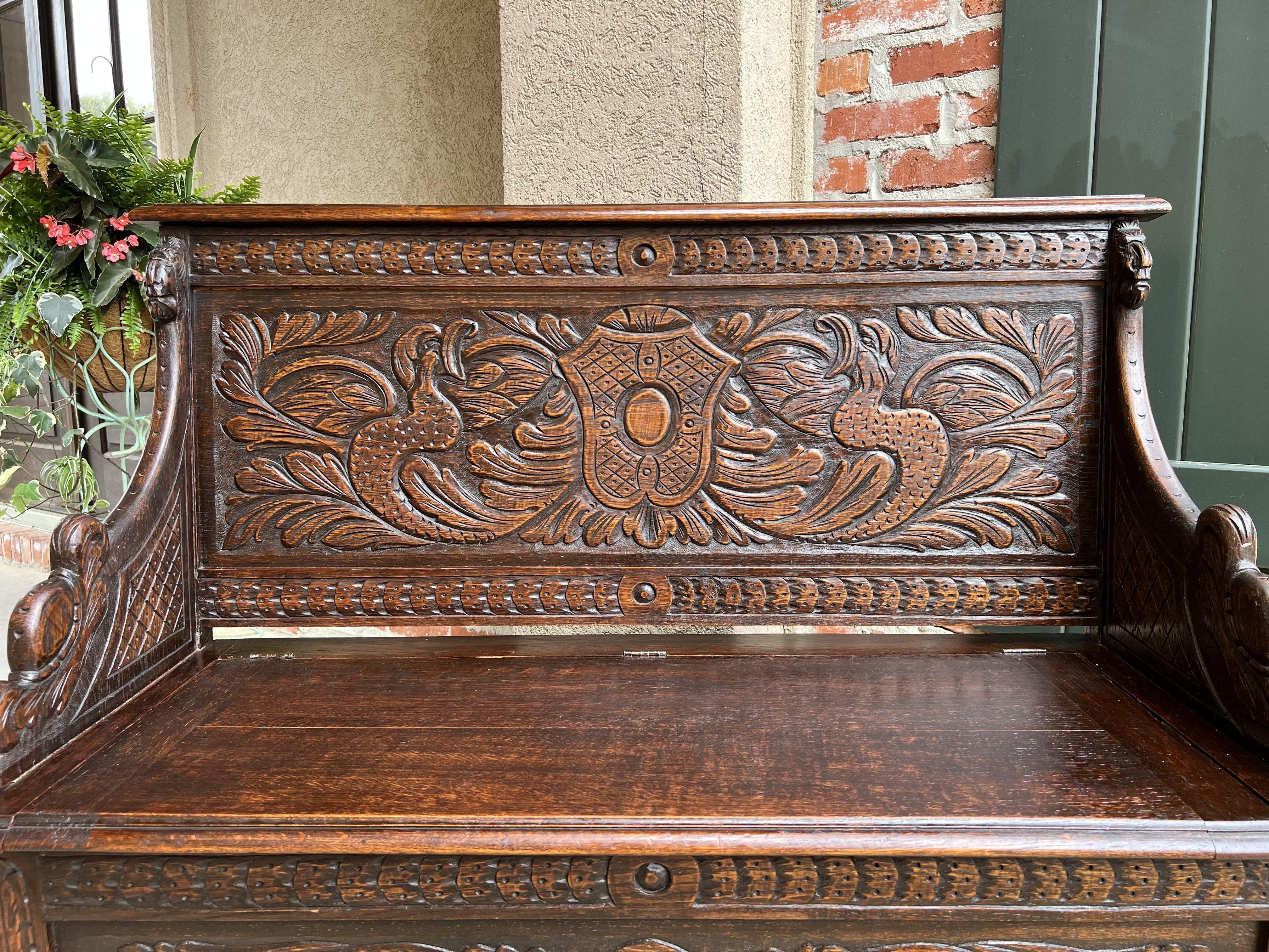 Antique French Carved Oak Hall Bench Renaissance Gothic Chapel In Good Condition In Shreveport, LA