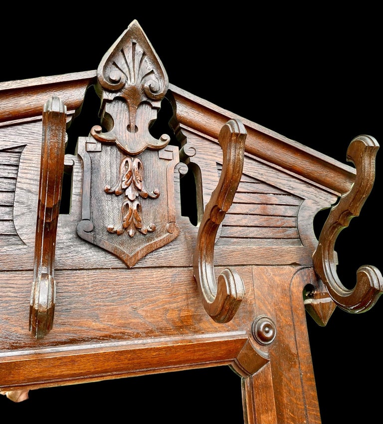 Antique French Carved Oak Hall Stand For Sale at 1stDibs