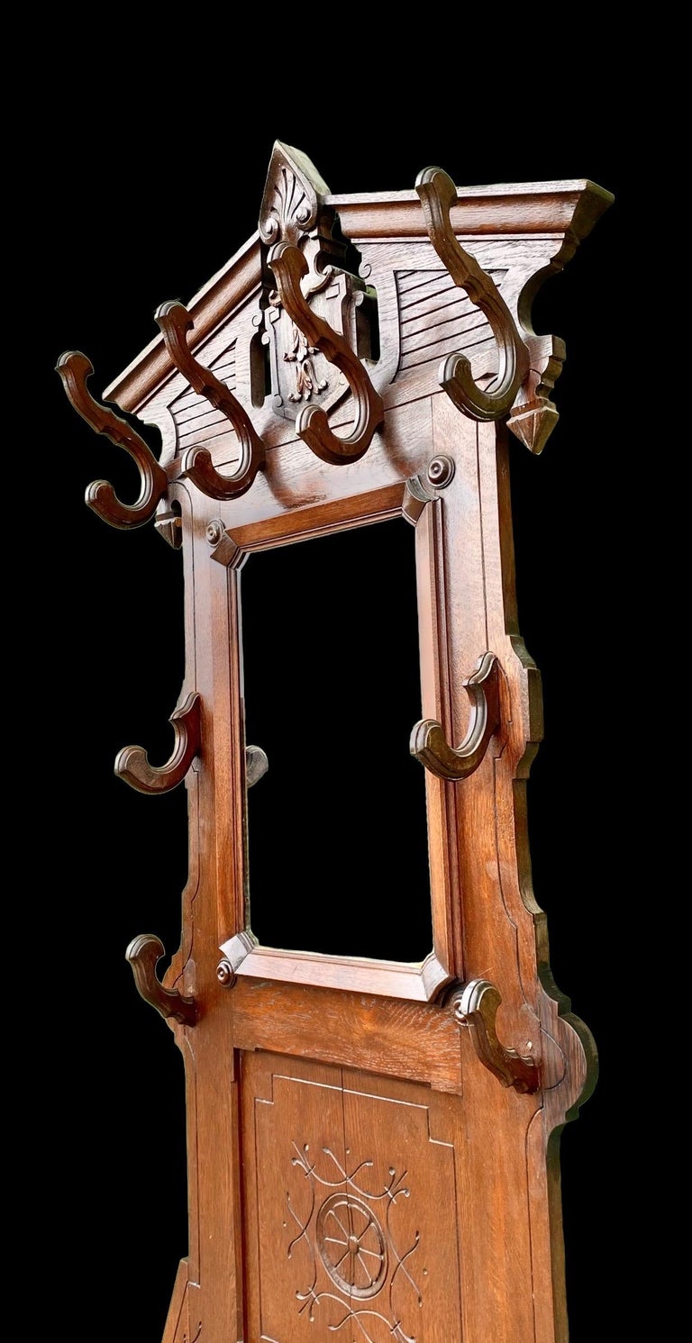 Antique French Carved Oak Hall Stand For Sale at 1stDibs