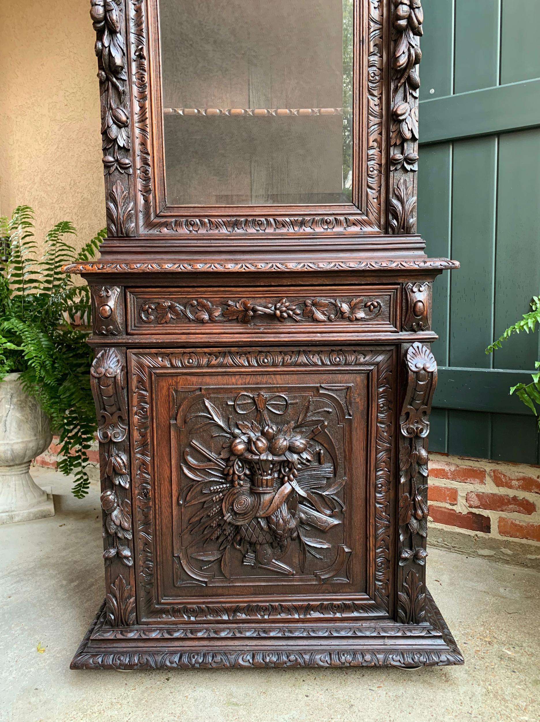 Antique French Carved Oak Hunt Cabinet Bookcase Black Forest Renaissance Display 8