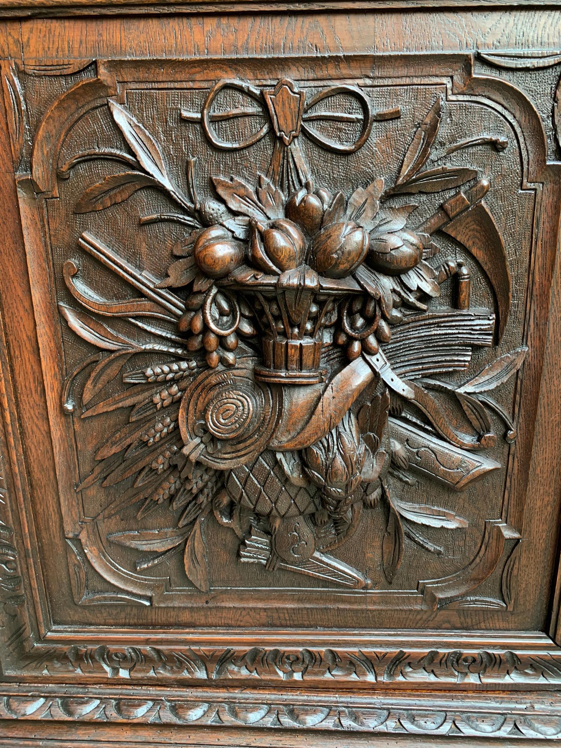 Antique French Carved Oak Hunt Cabinet Bookcase Black Forest Renaissance Display 10