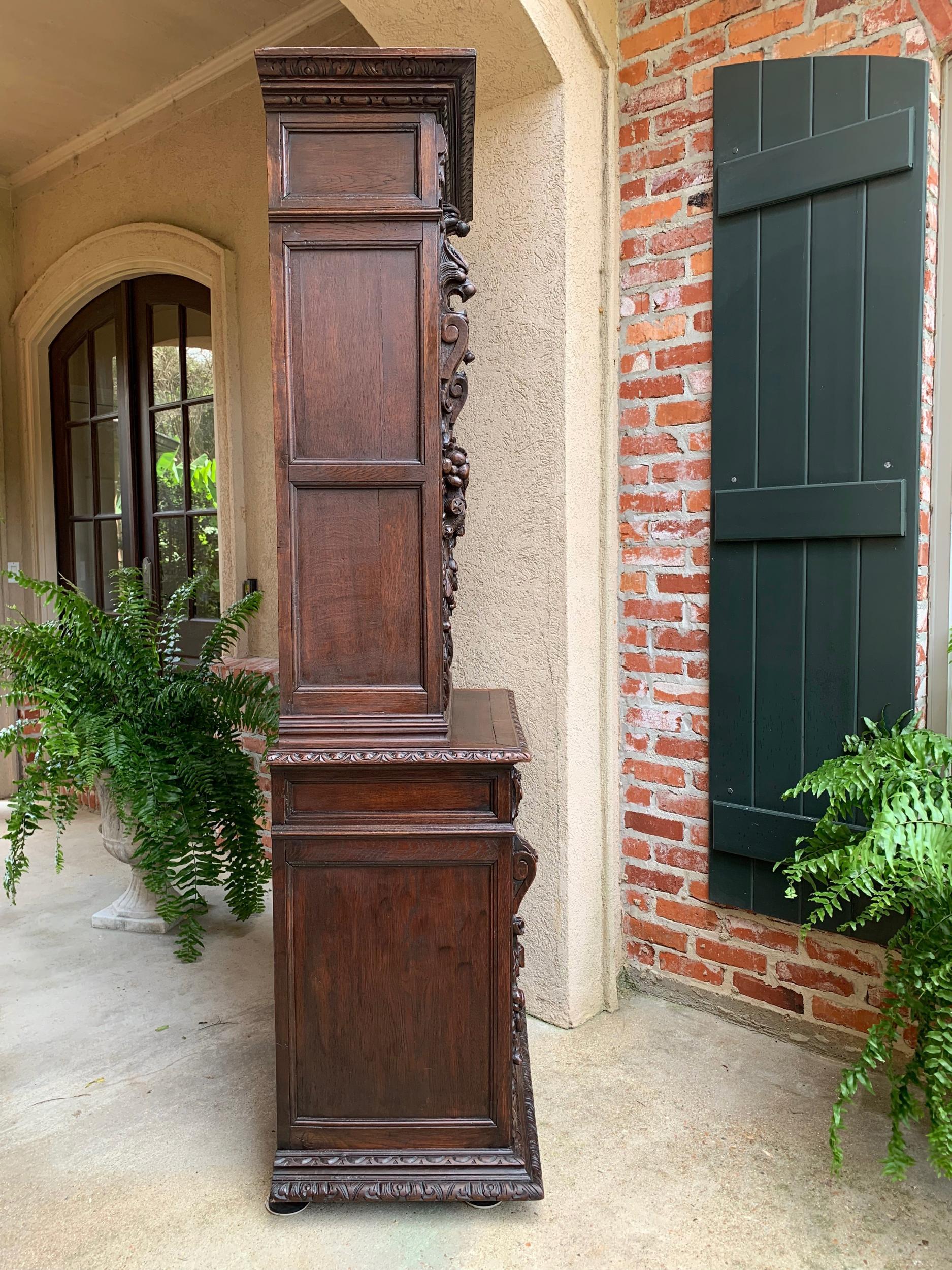 Antique French Carved Oak Hunt Cabinet Bookcase Black Forest Renaissance Display 11