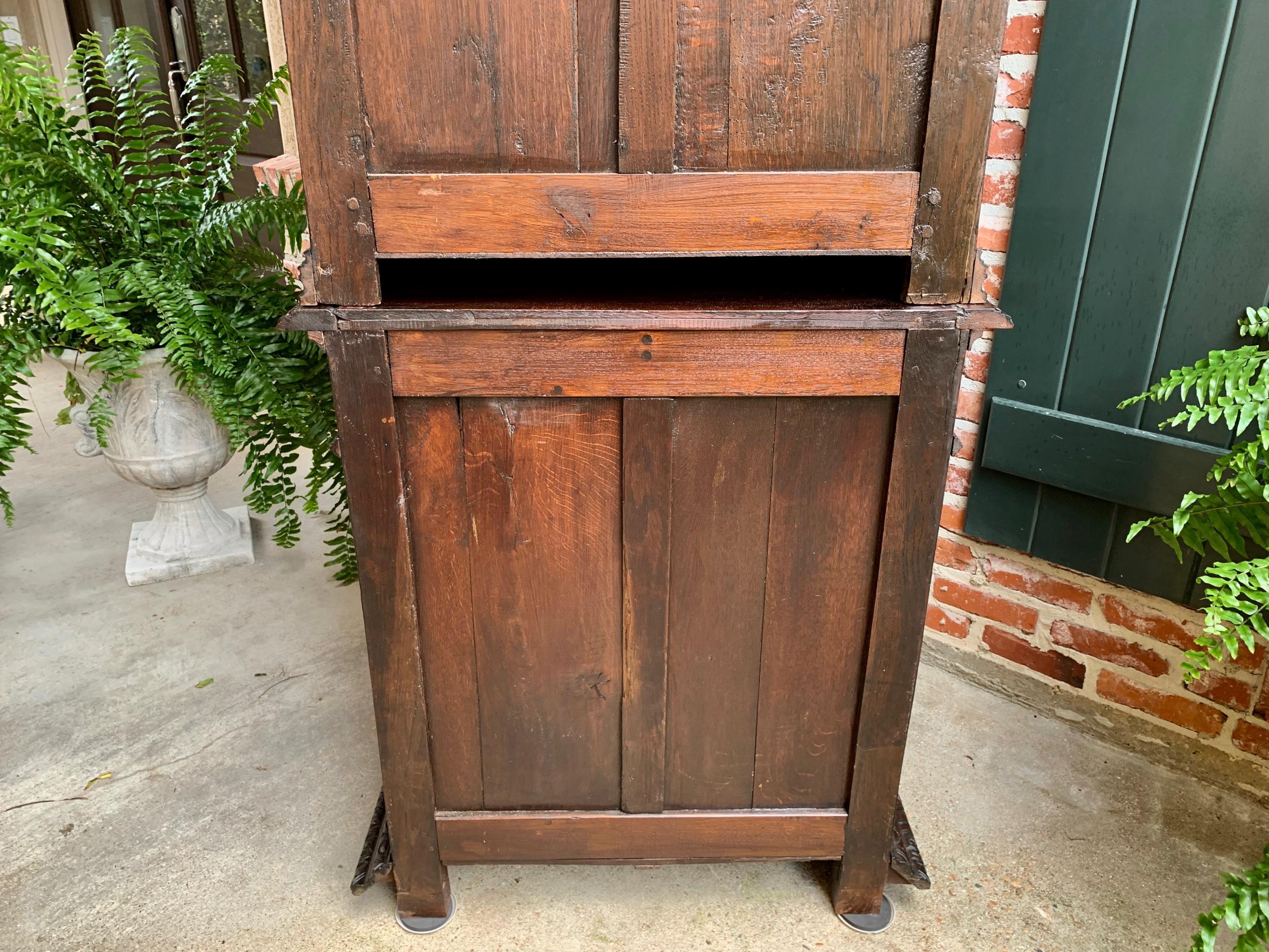 Antique French Carved Oak Hunt Cabinet Bookcase Black Forest Renaissance Display 14