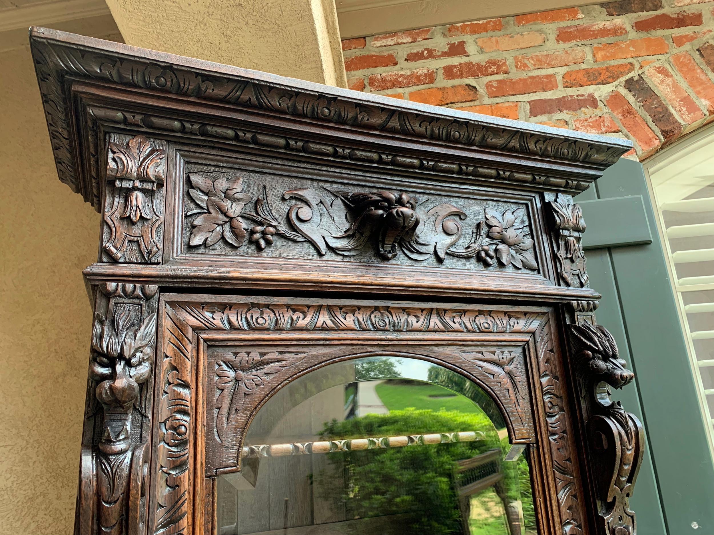 Antique French Carved Oak Hunt Cabinet Bookcase Black Forest Renaissance Display 2
