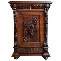 Antique French Carved Oak Hunt Cabinet Confiturier Black Forest Fox Wine Cabinet