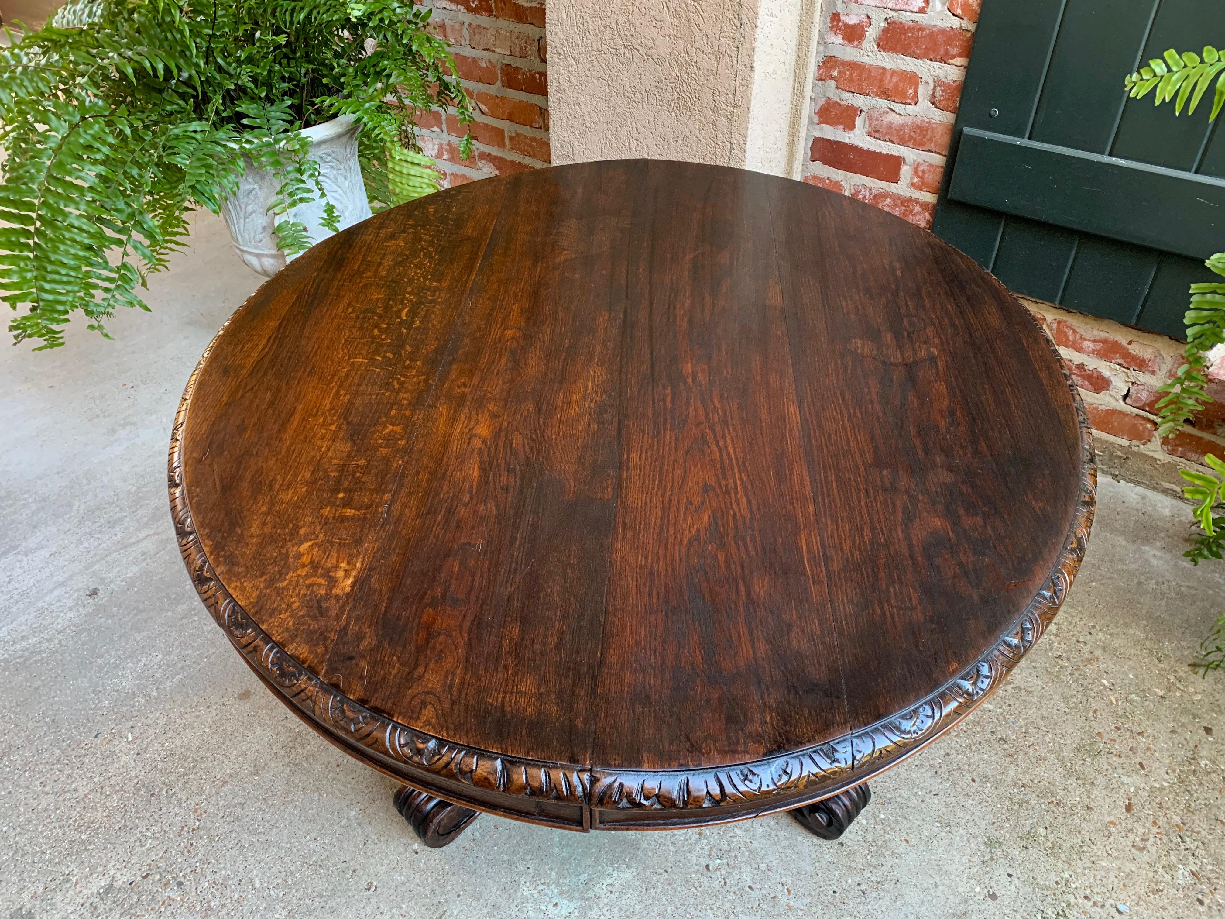 Antique French Carved Oak Hunt Coffee Table Renaissance Black Forest Oval c1900 3