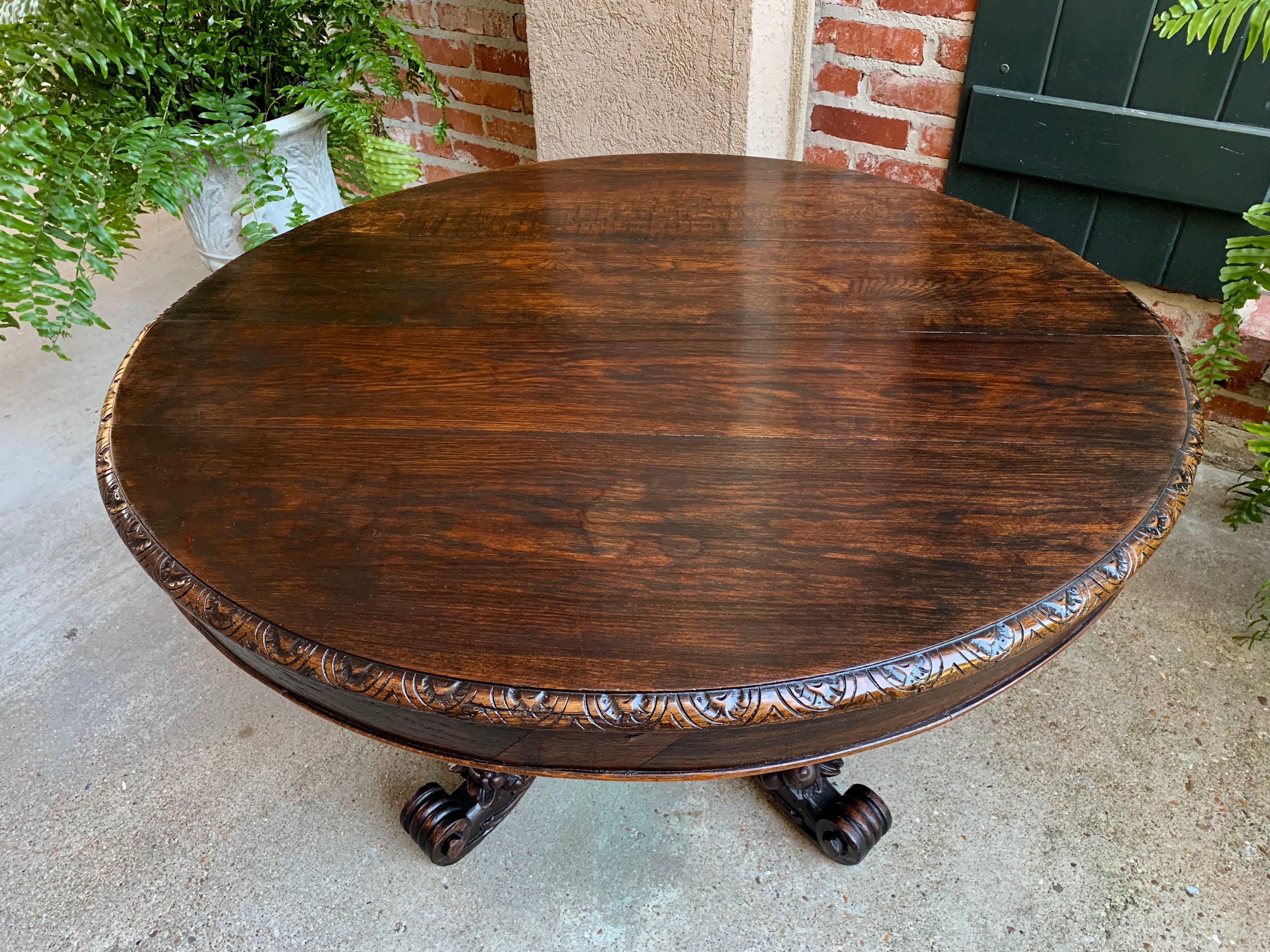 Antique French Carved Oak Hunt Coffee Table Renaissance Black Forest Oval c1900 4
