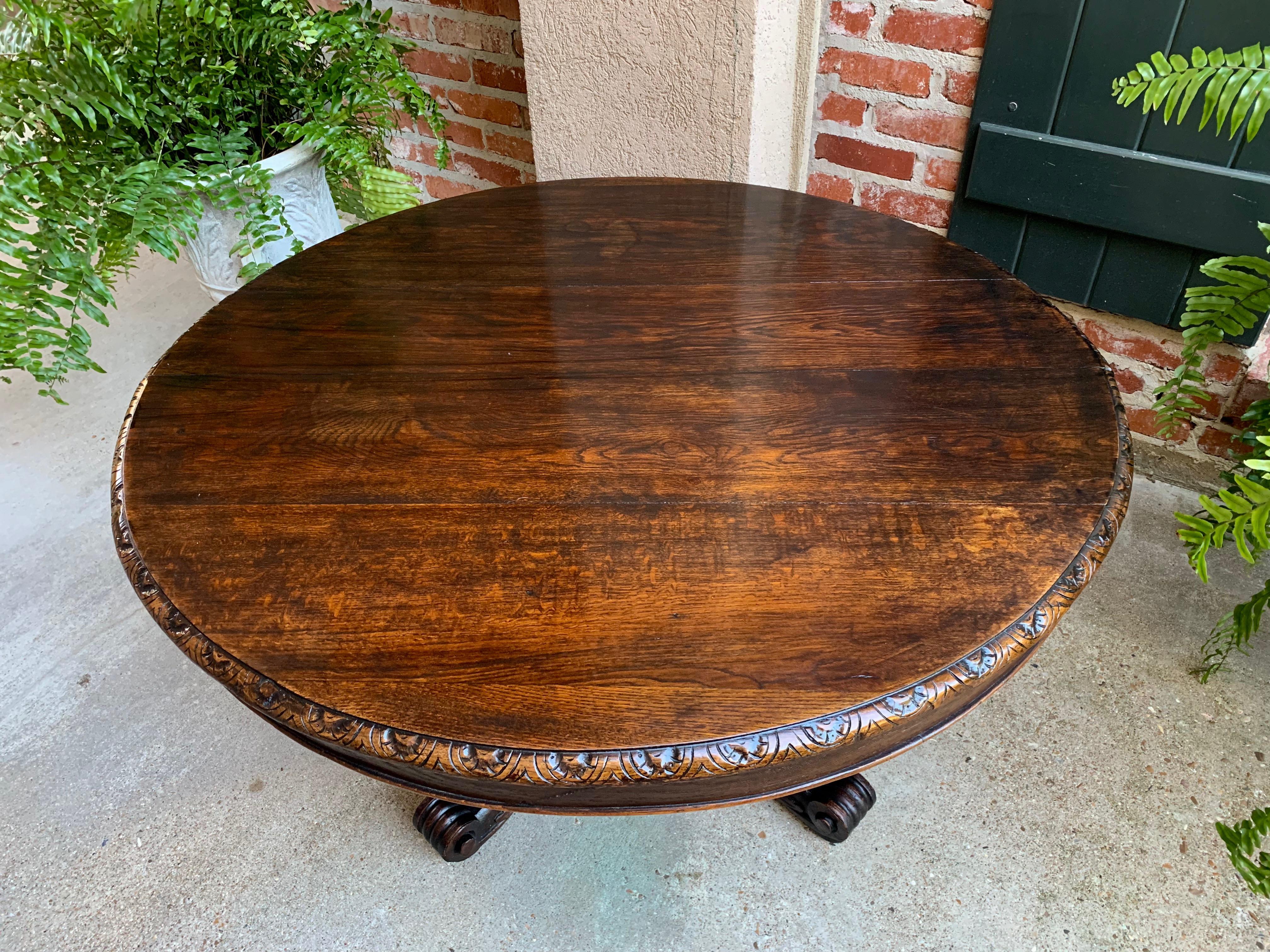 Antique French Carved Oak Hunt Coffee Table Renaissance Black Forest Oval c1900 5