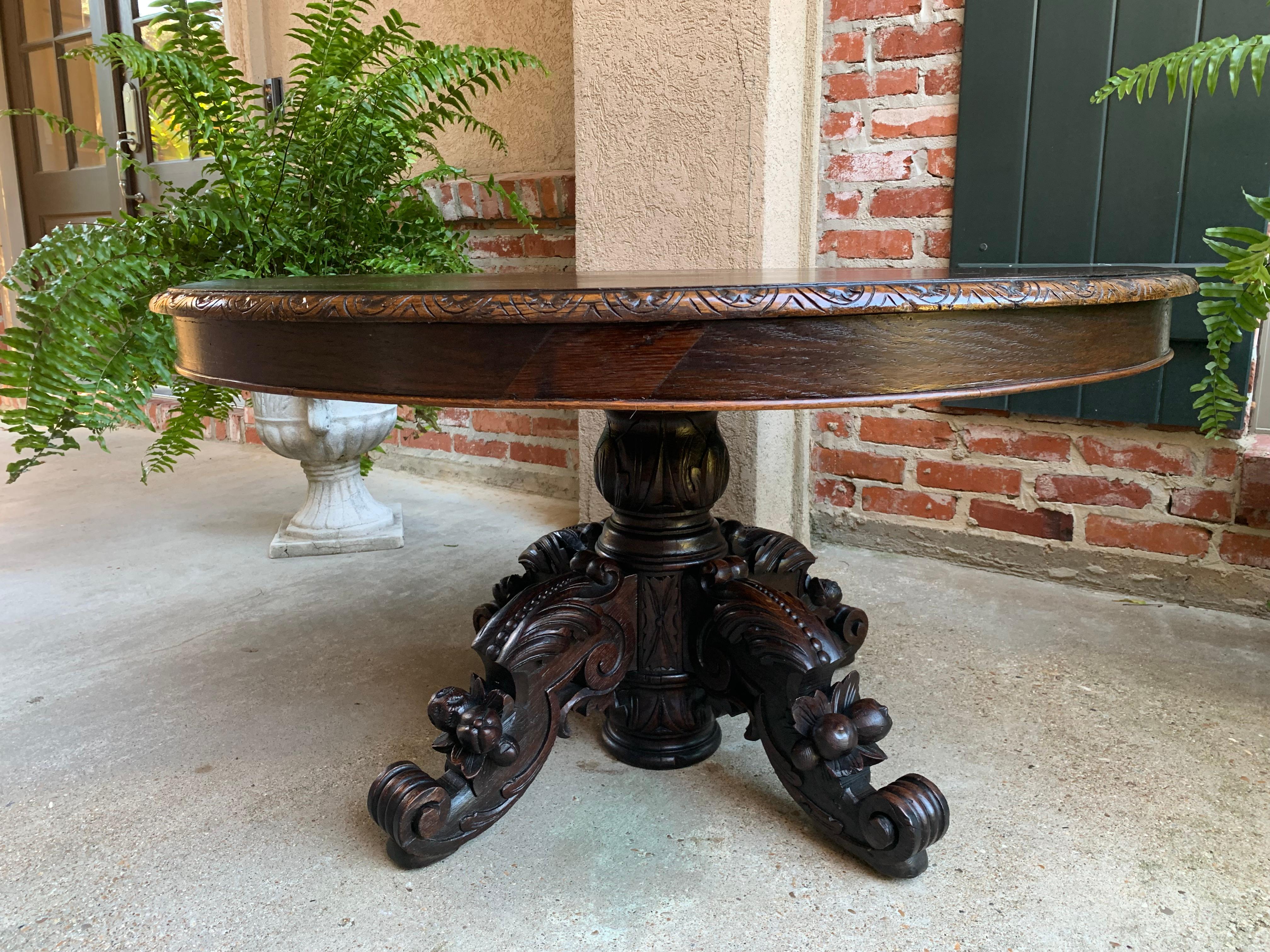 Antique French Carved Oak Hunt Coffee Table Renaissance Black Forest Oval c1900 6