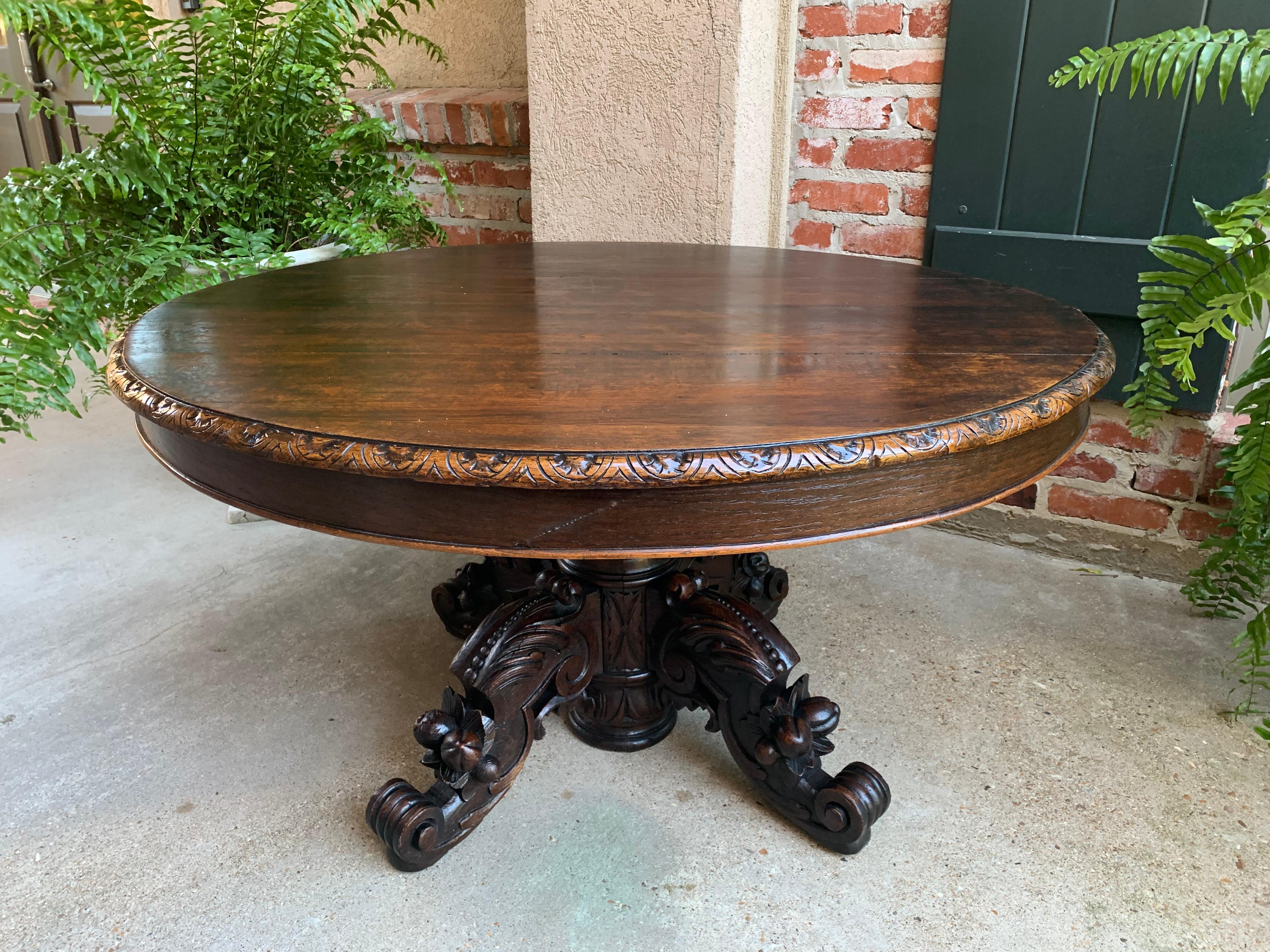 Antique French Carved Oak Hunt Coffee Table Renaissance Black Forest Oval c1900 7