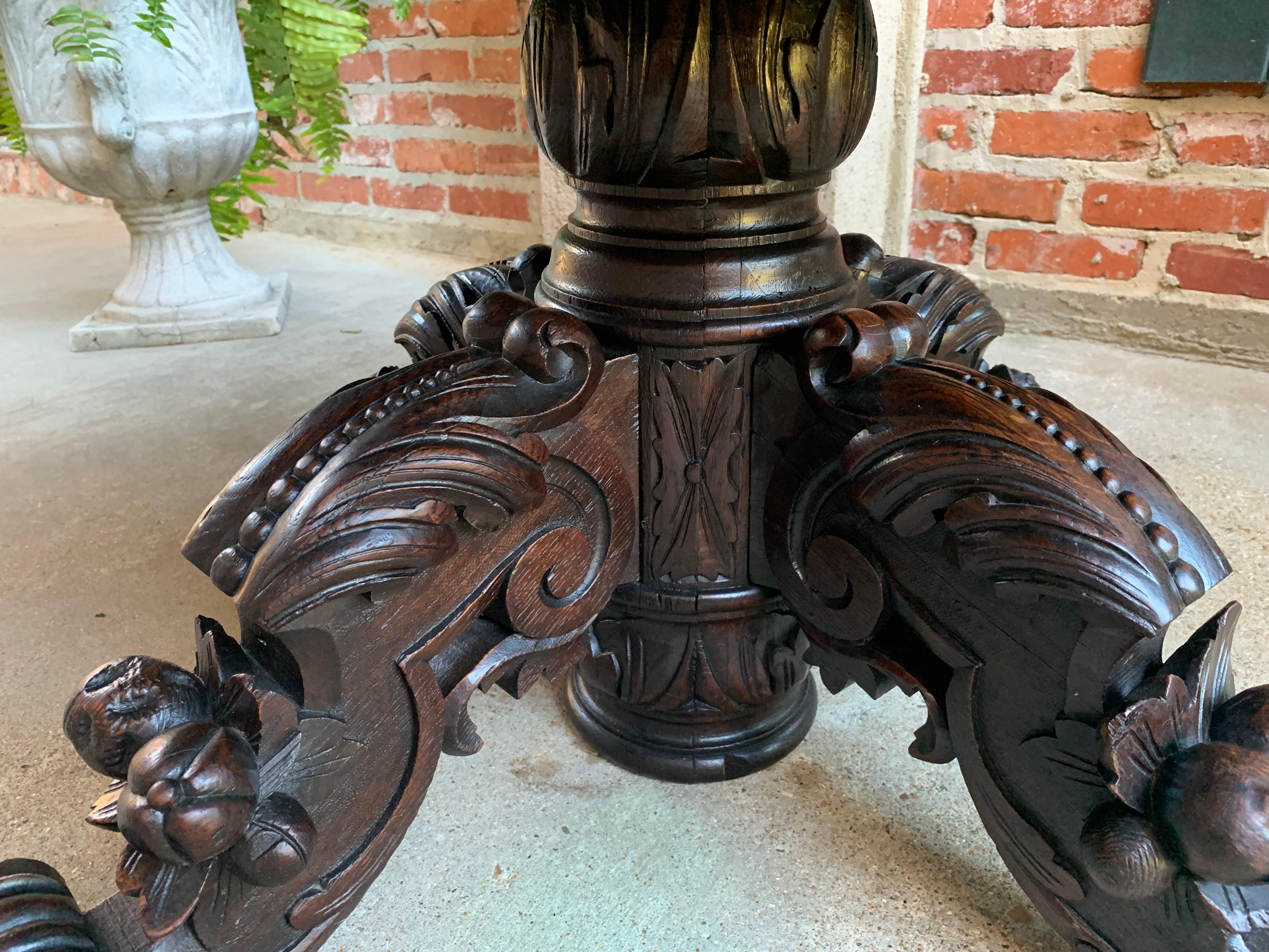 Antique French Carved Oak Hunt Coffee Table Renaissance Black Forest Oval c1900 9