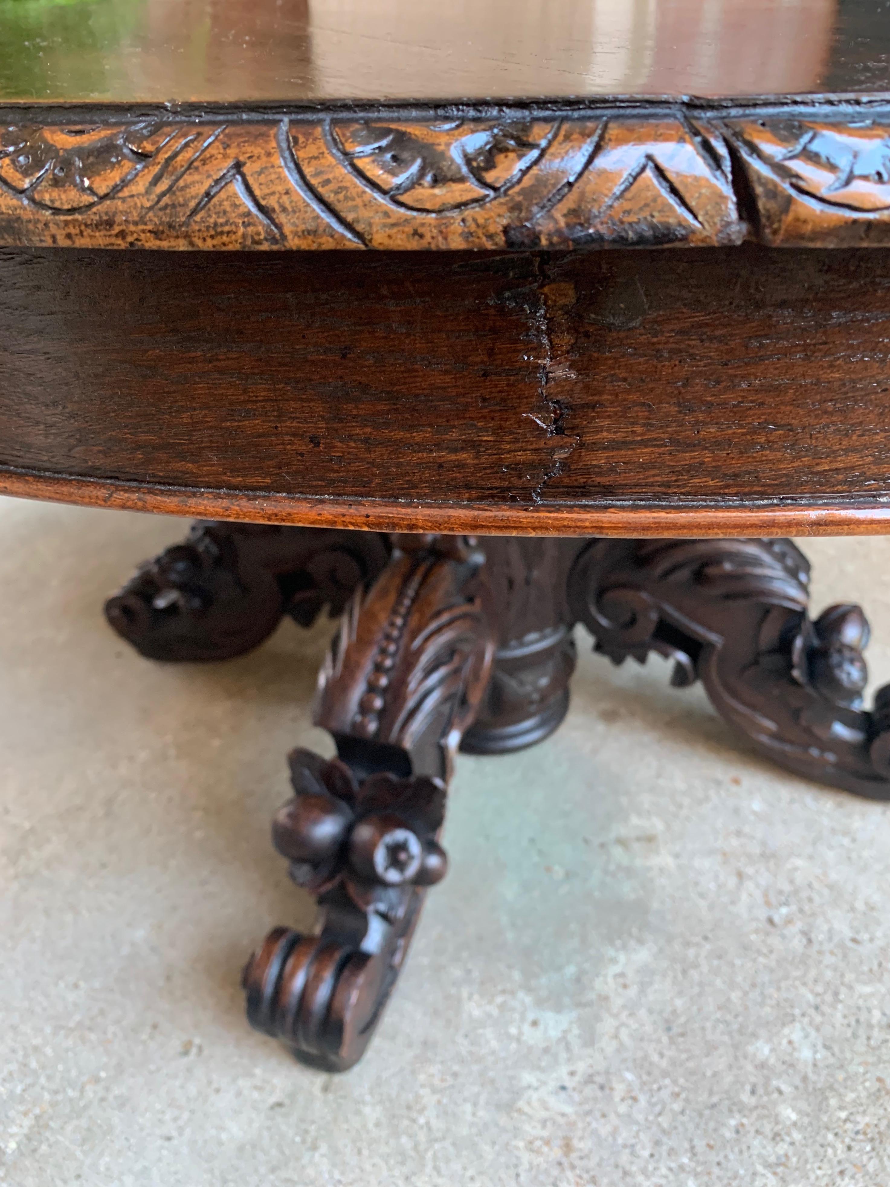 Antique French Carved Oak Hunt Coffee Table Renaissance Black Forest Oval c1900 11