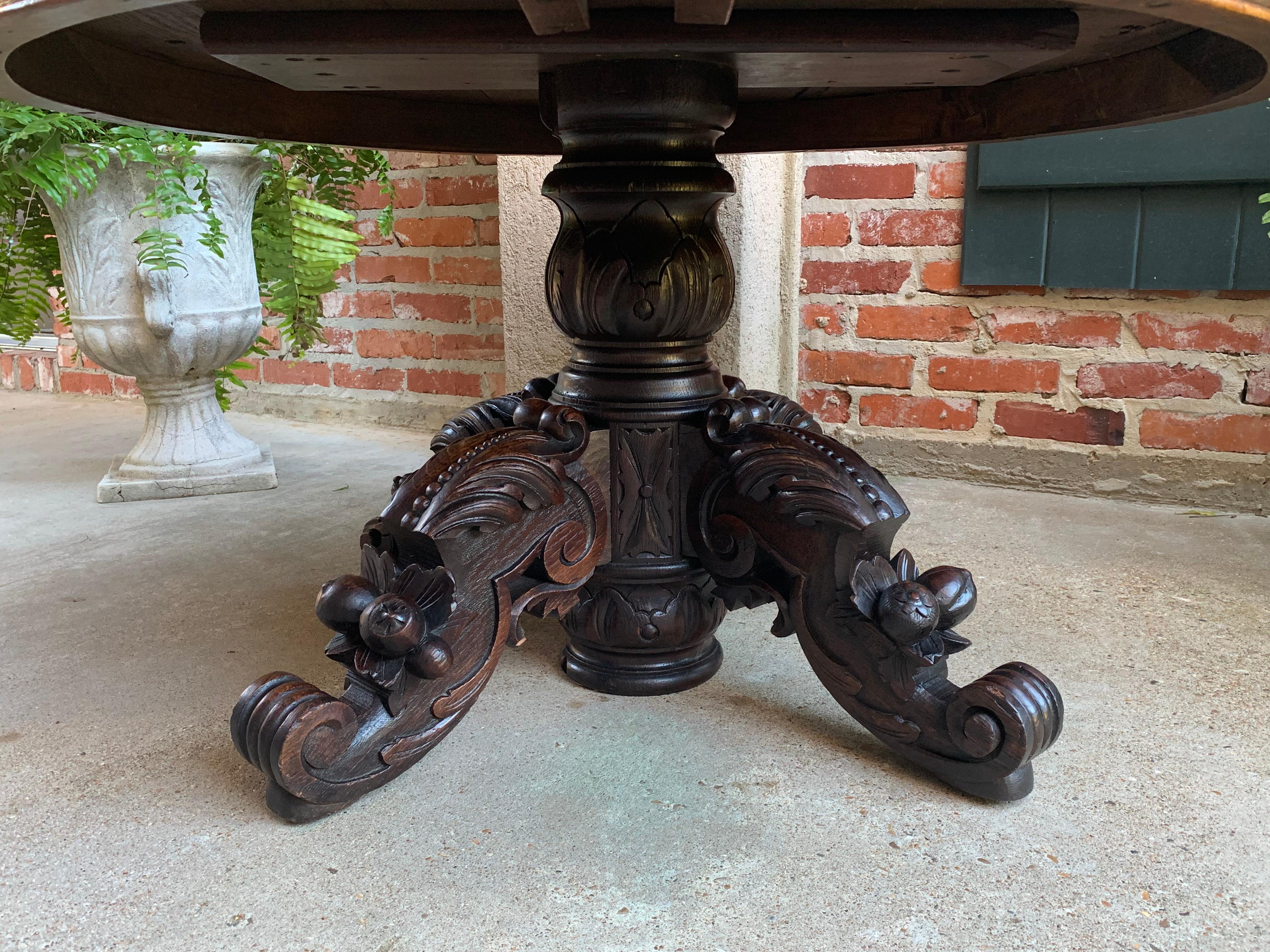 Antique French Carved Oak Hunt Coffee Table Renaissance Black Forest Oval c1900 12