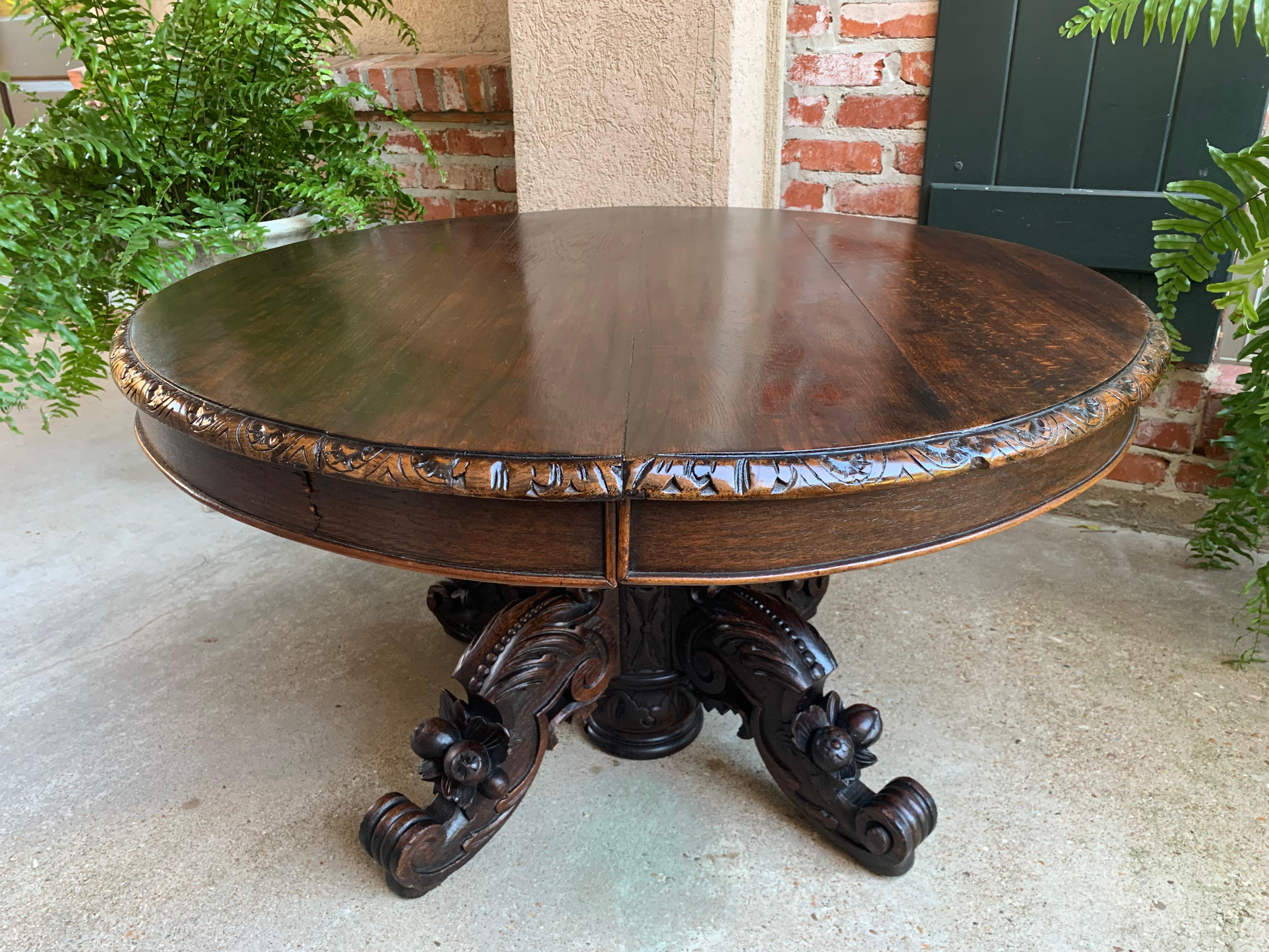Antique French Carved Oak Hunt Coffee Table Renaissance Black Forest Oval c1900 1