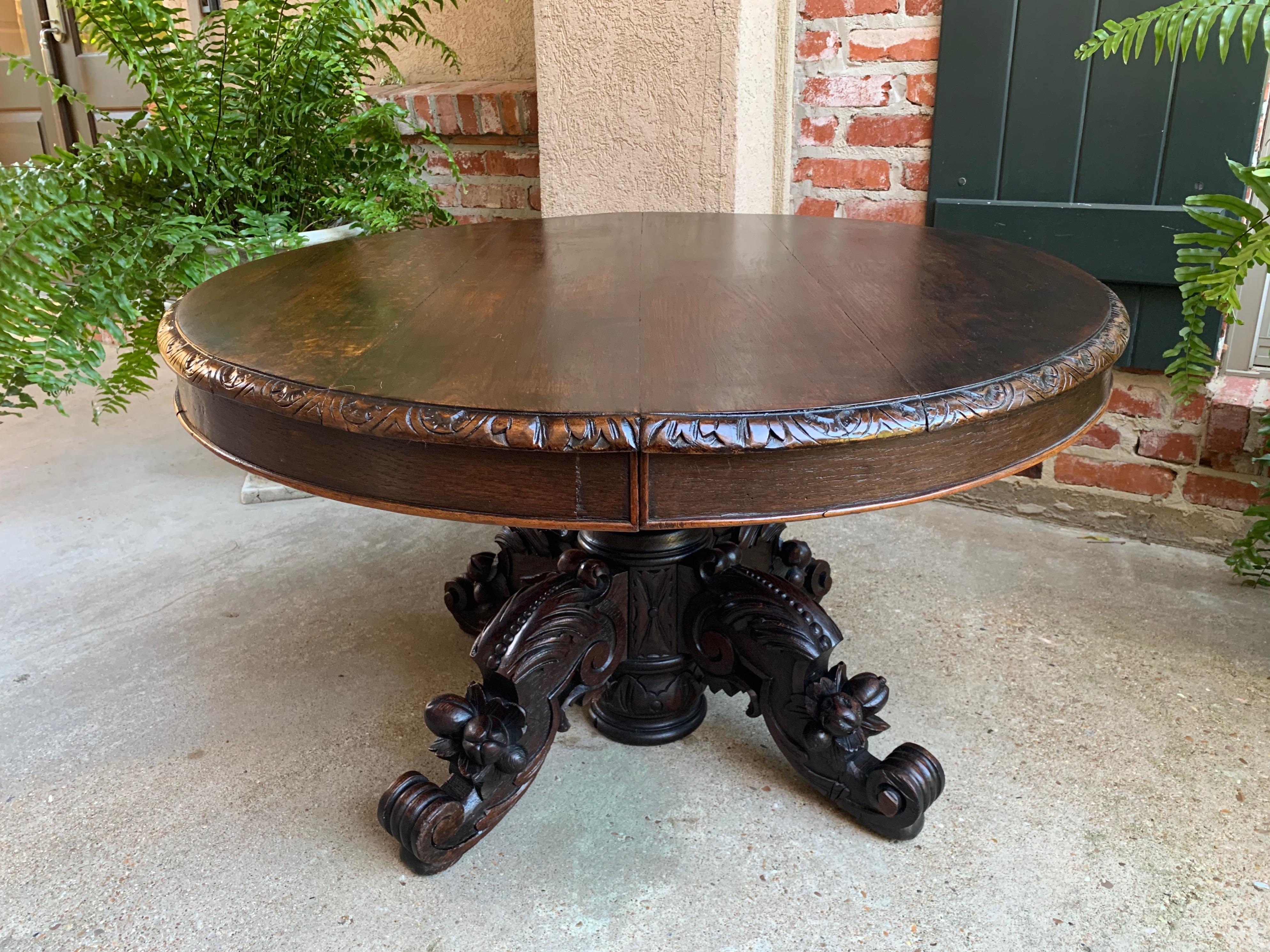 Antique French Carved Oak Hunt Coffee Table Renaissance Black Forest Oval c1900 2
