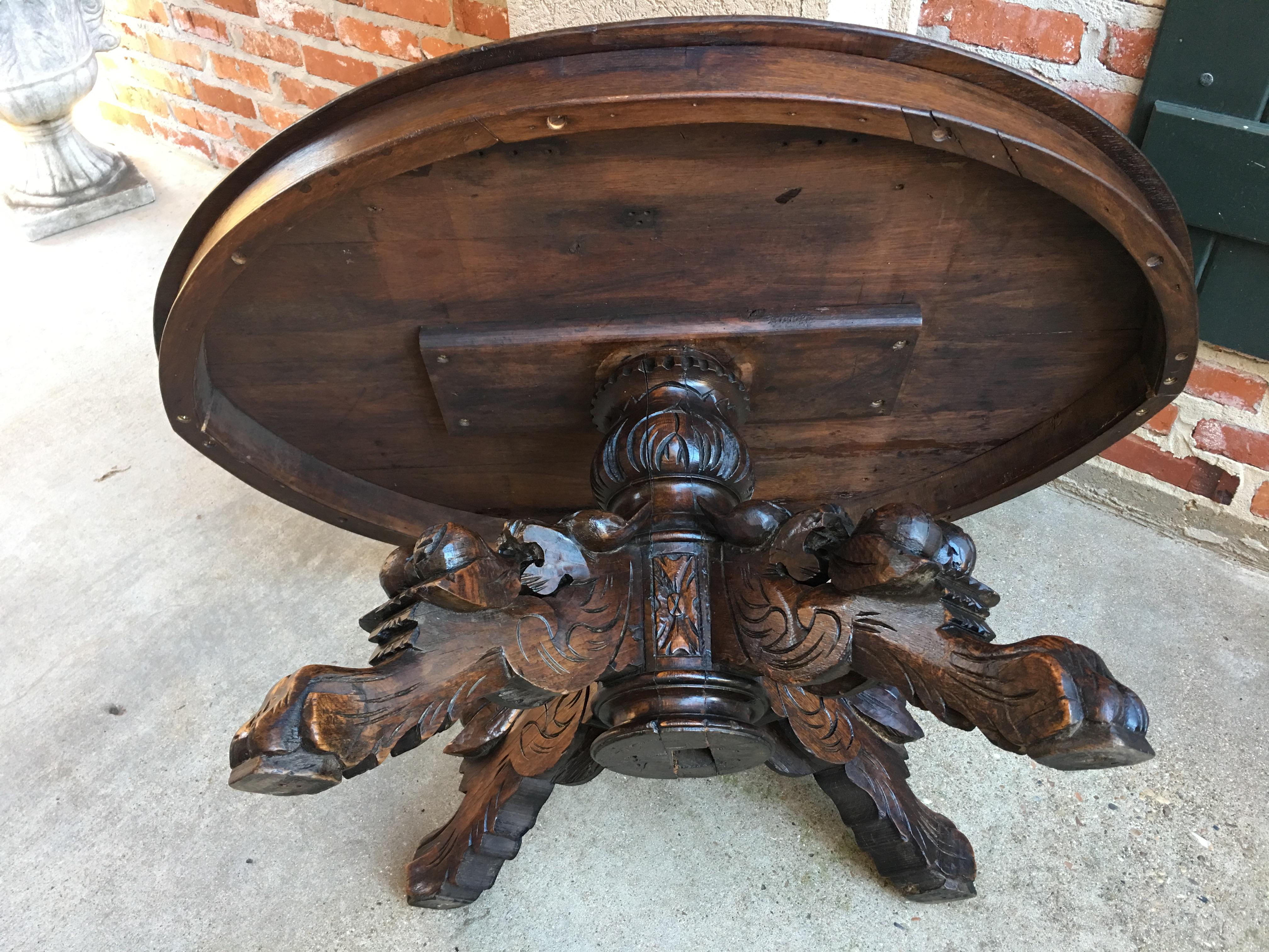 Antique French Carved Oak Hunt Coffee Table Renaissance Black Forest Oval 3