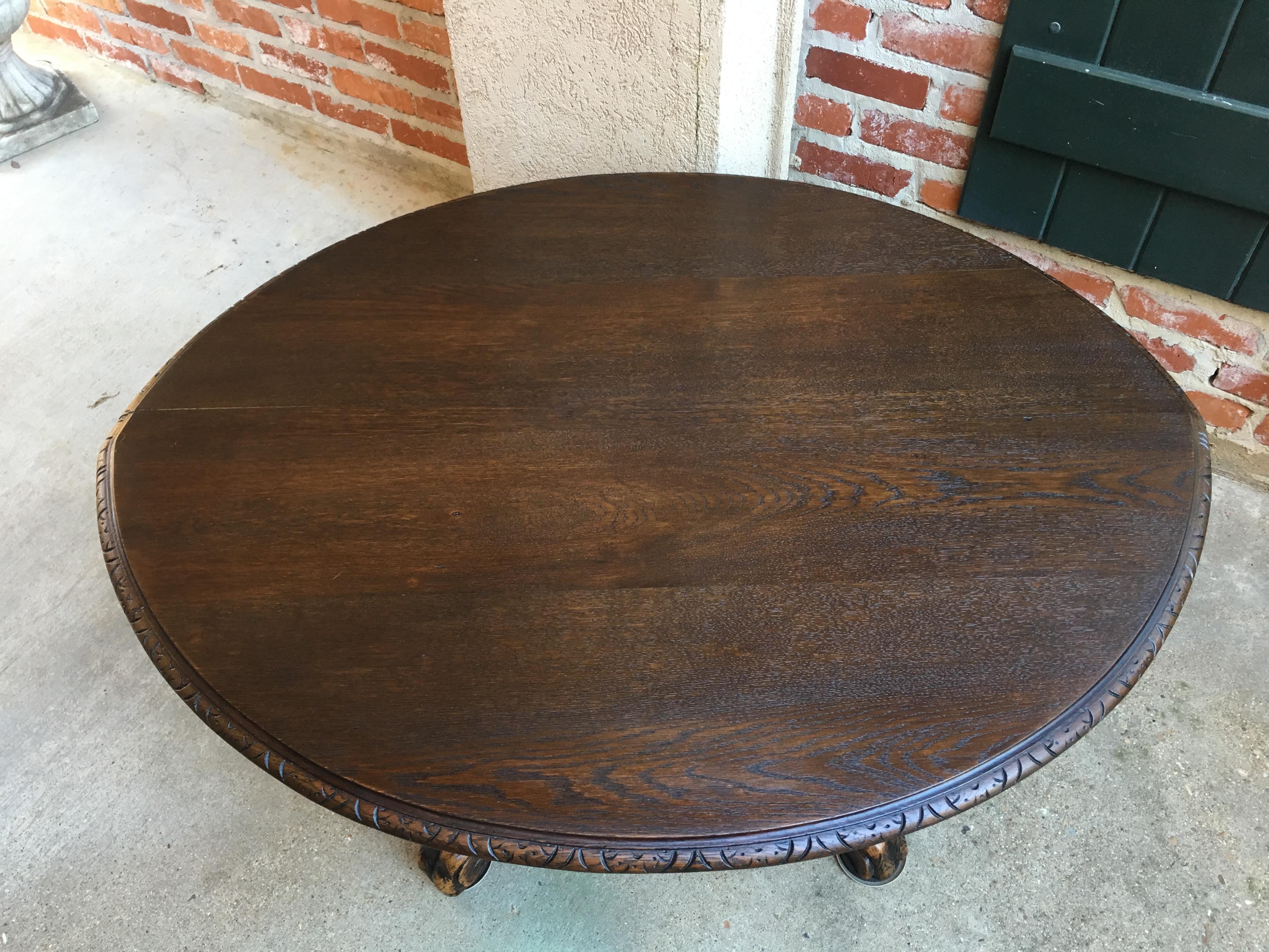 Hand-Carved Antique French Carved Oak Hunt Coffee Table Renaissance Black Forest Oval