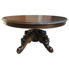 Antique French Carved Oak Hunt Coffee Table Renaissance Black Forest Oval